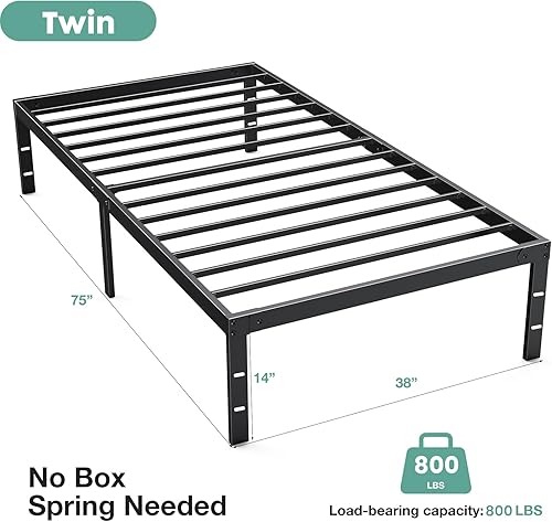 Miniatura 2 de Sweetcrispy Twin Bed Frame - Heavy Duty Metal Platform Bed Frames Twin Size with Storage Space Under Frame, No Box Spring Needed, 14 Inches, Sturdy