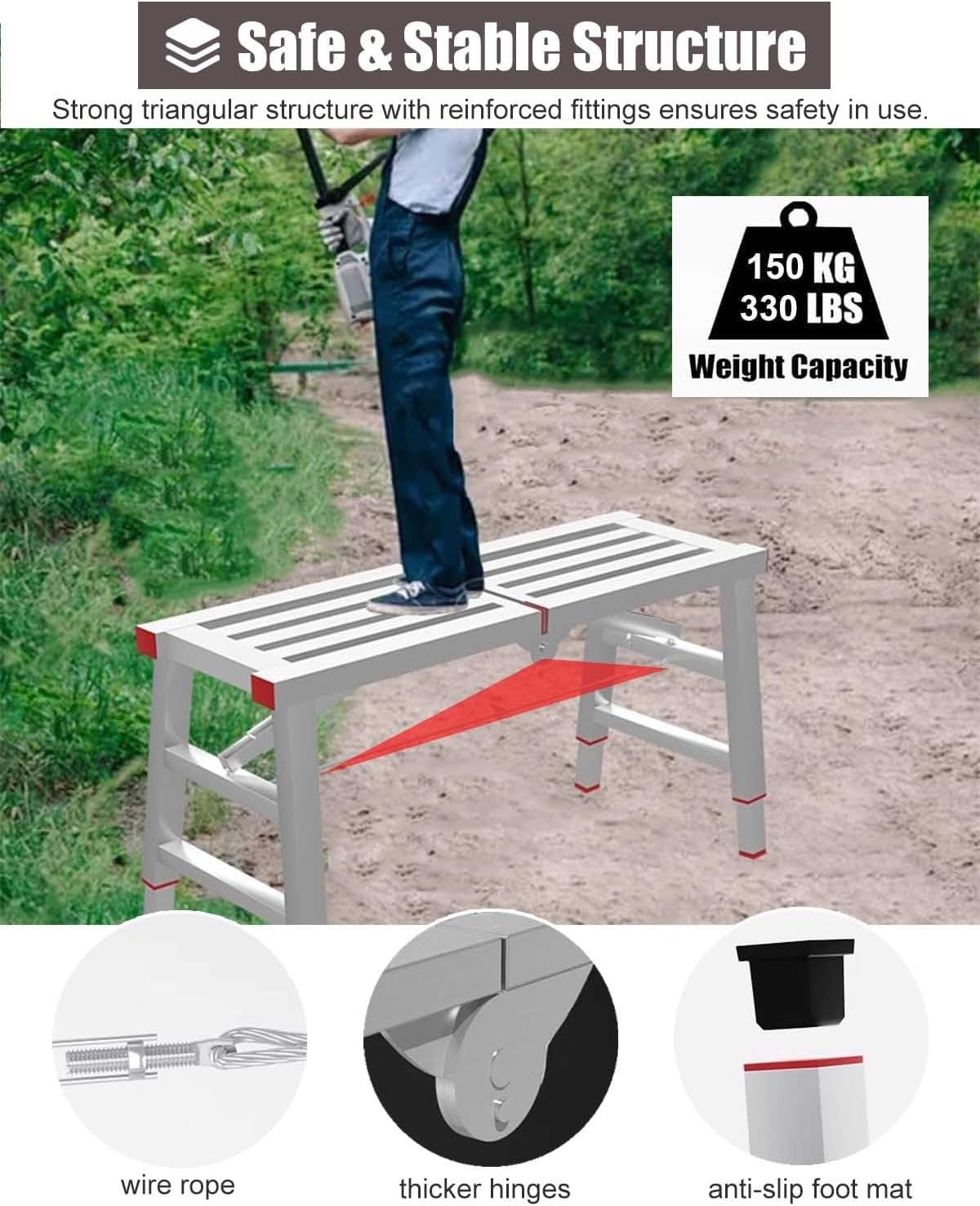 Galvanized Steel Work Platform Ladder, Adjustable Height Scaffolding Equipment, Heavy Duty Drywall Bench for High Ceiling, Construction Scaffold Stool Kit(140x30cm (55x