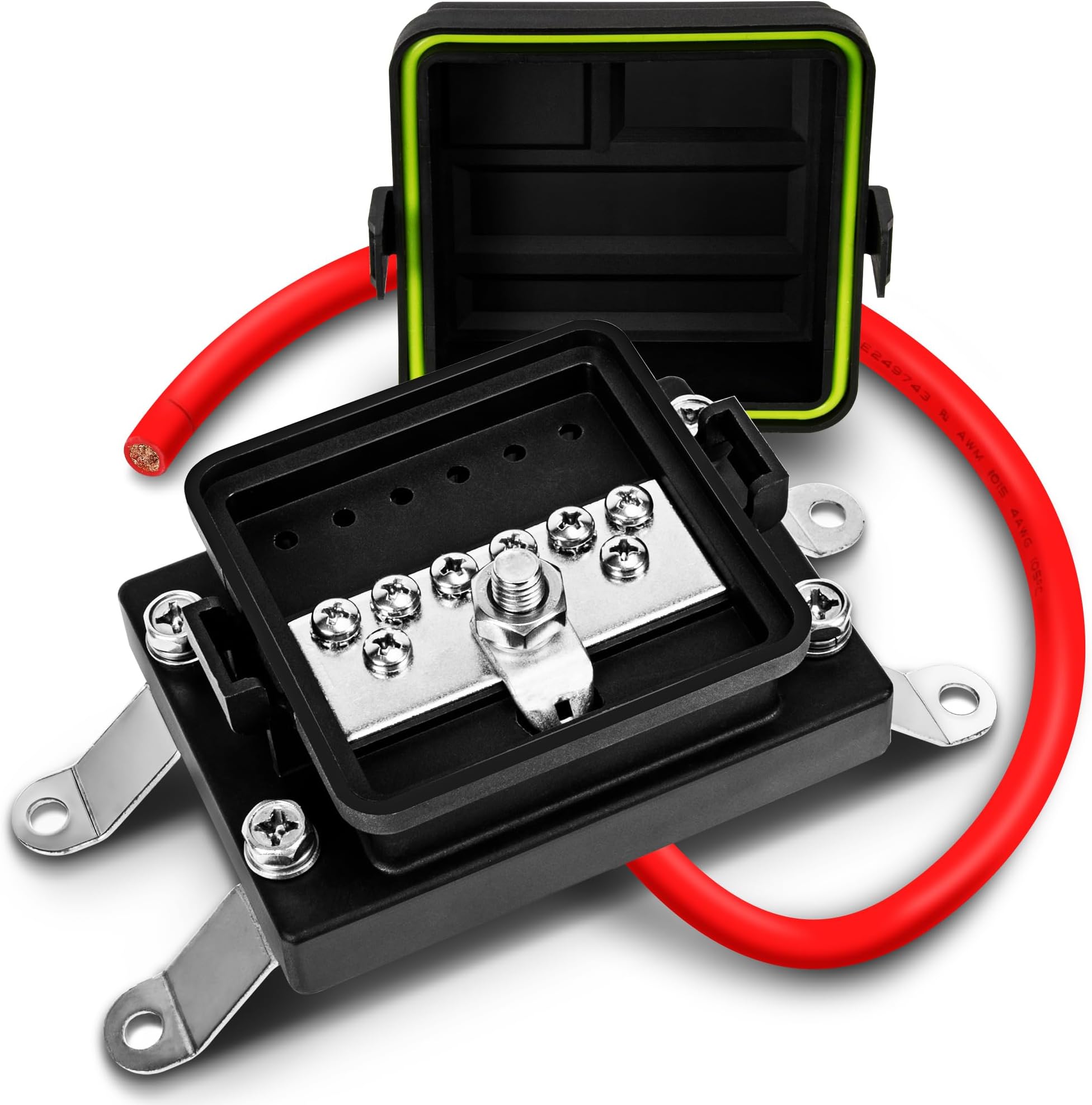 True Mods Waterproof Ground Power Distribution Terminal Block Battery Bus Bar [Max. 300V AC/48V DC] [IP65] [Positive/Negative] Insulated Busbar Box for 12V Auto Vehicle Marine Car RV Boat UTV ATV