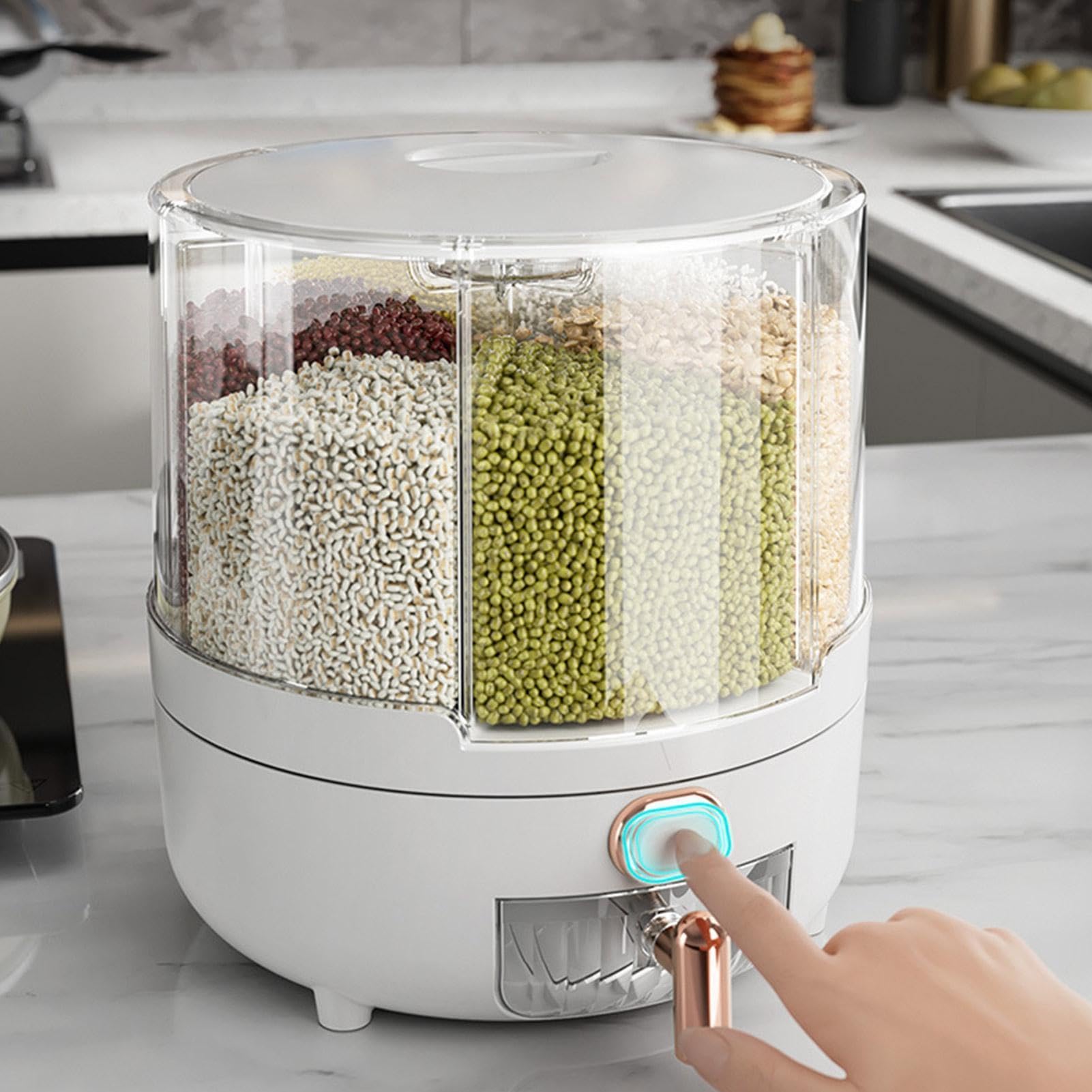 Contenitore per riso con coperchio rimovibile, organizer per cereali a 6