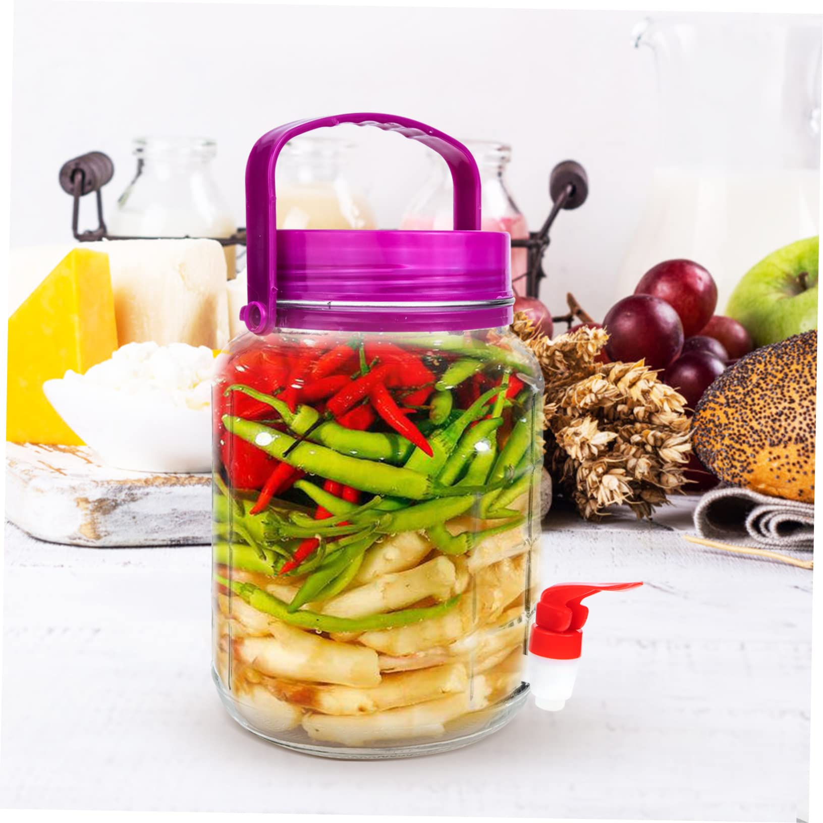 DECHOUS Fermentierglas 3l Fassungsvermögen aus Glas und Kunststoff mit Zapfhahn Auslaufsicher für Küche Restaurant oder Wohnheim