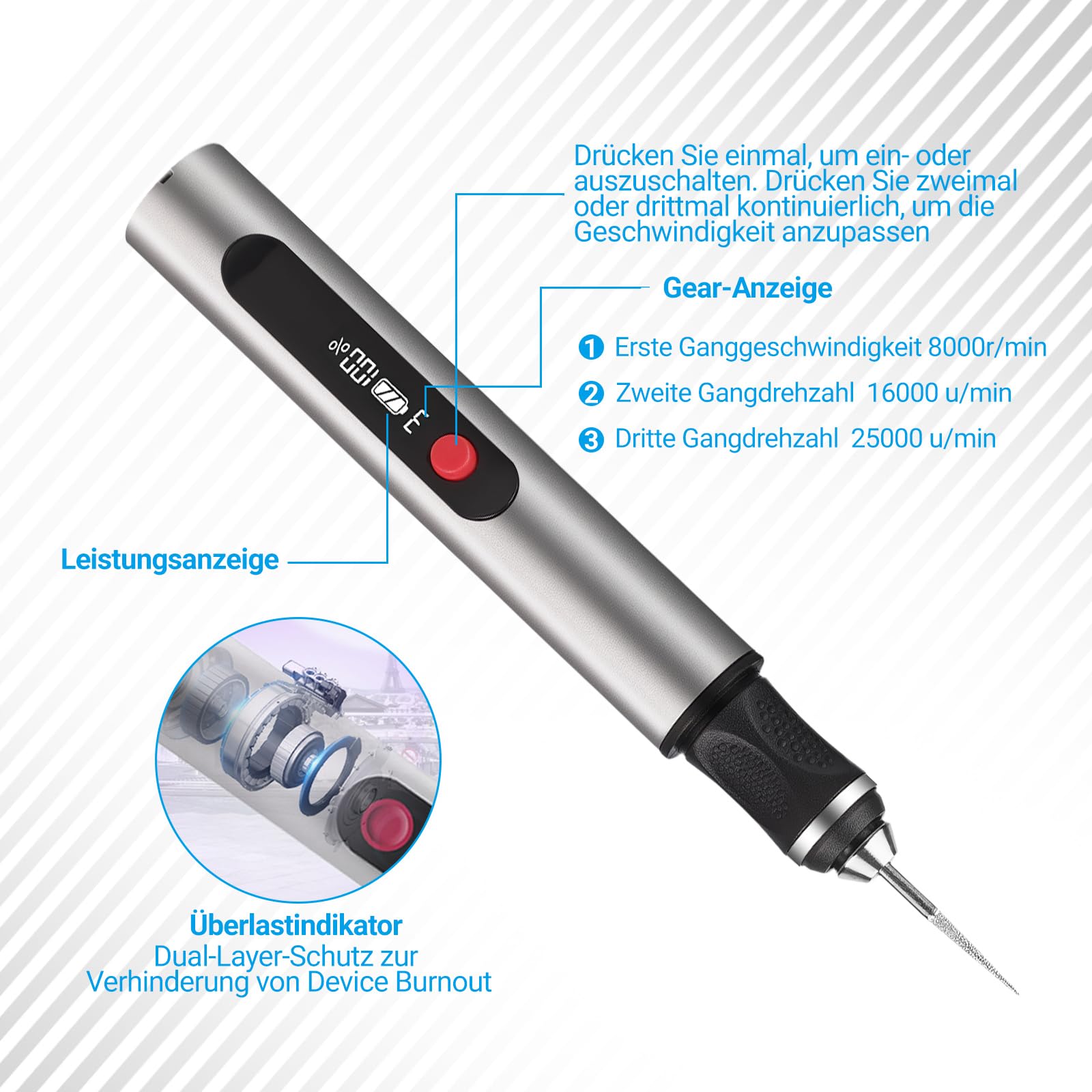 Gravierstift – Kabelloser elektrischer Gravur Stift mit 30 Bits, tragbarer Gravierstift für über 50 Materialien, wiederaufladbares Design für Künstler und DIY-Anwender