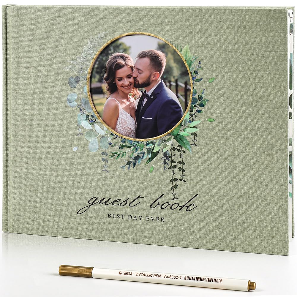 molekaus Wedding Guest Book Polaroid Guest Book Wedding Reception 100 Pages Thick Paper Hardcover 8" x 10" Personalized for Wedding Gift with Pen,