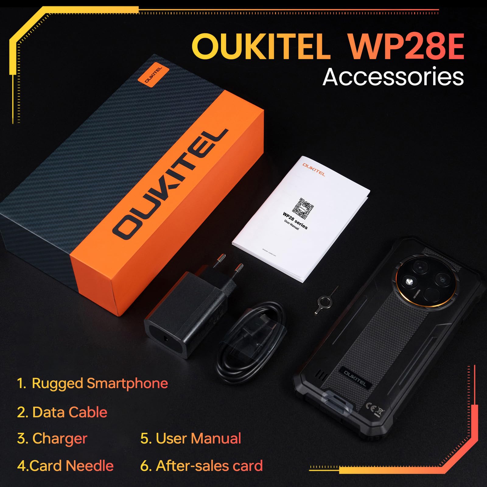 WP28E Rugged Smartphone 2026-10600mAh Telefono Indistruttibile | 16GB+64B/1TB Smartphone Rugged, 6.52" Celluare Antiurto, 13MP Cellulare Impermeabile, Android 15/4G Dual SIM/OTG/NFC, Nero