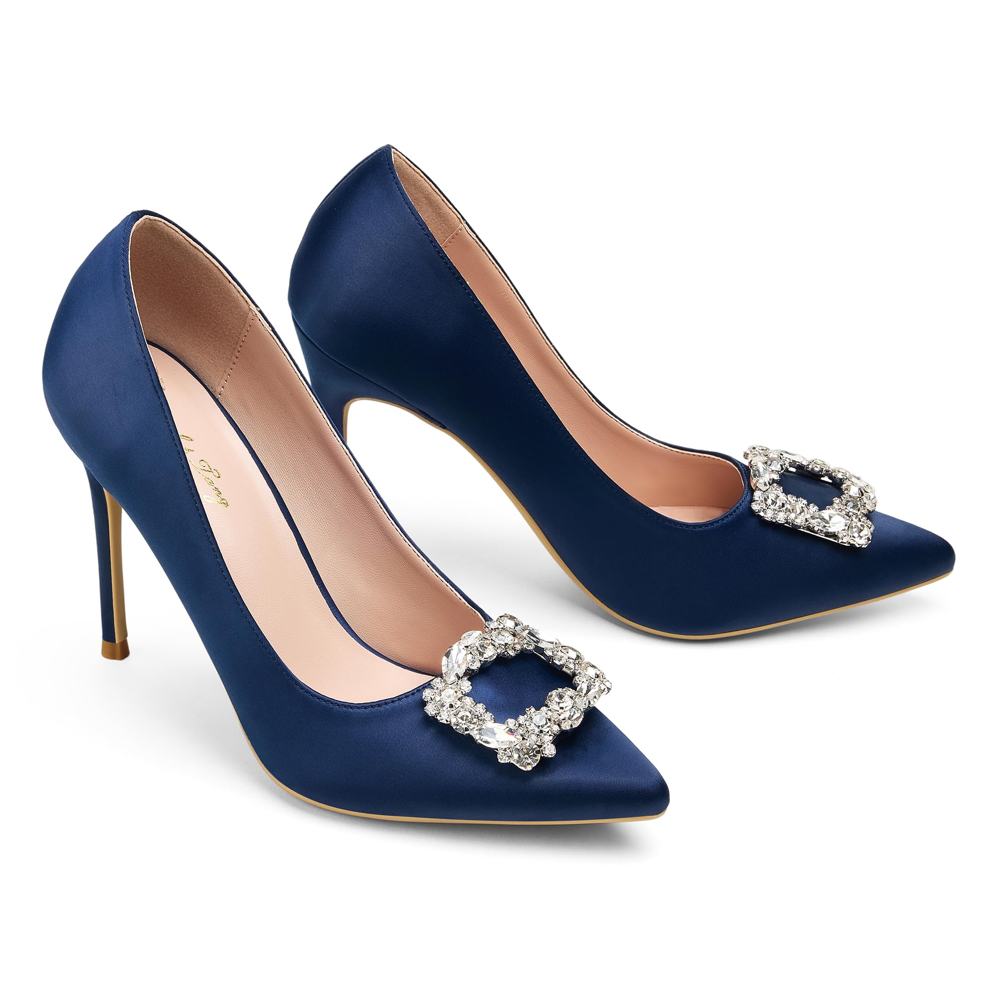 Zhabtuc Décolleté Donna 10 cm Satin Glitter Tacchi Alti con Strass Punta Chiusa Slip-On Scarpe da Cerimonia e Matrimonio
