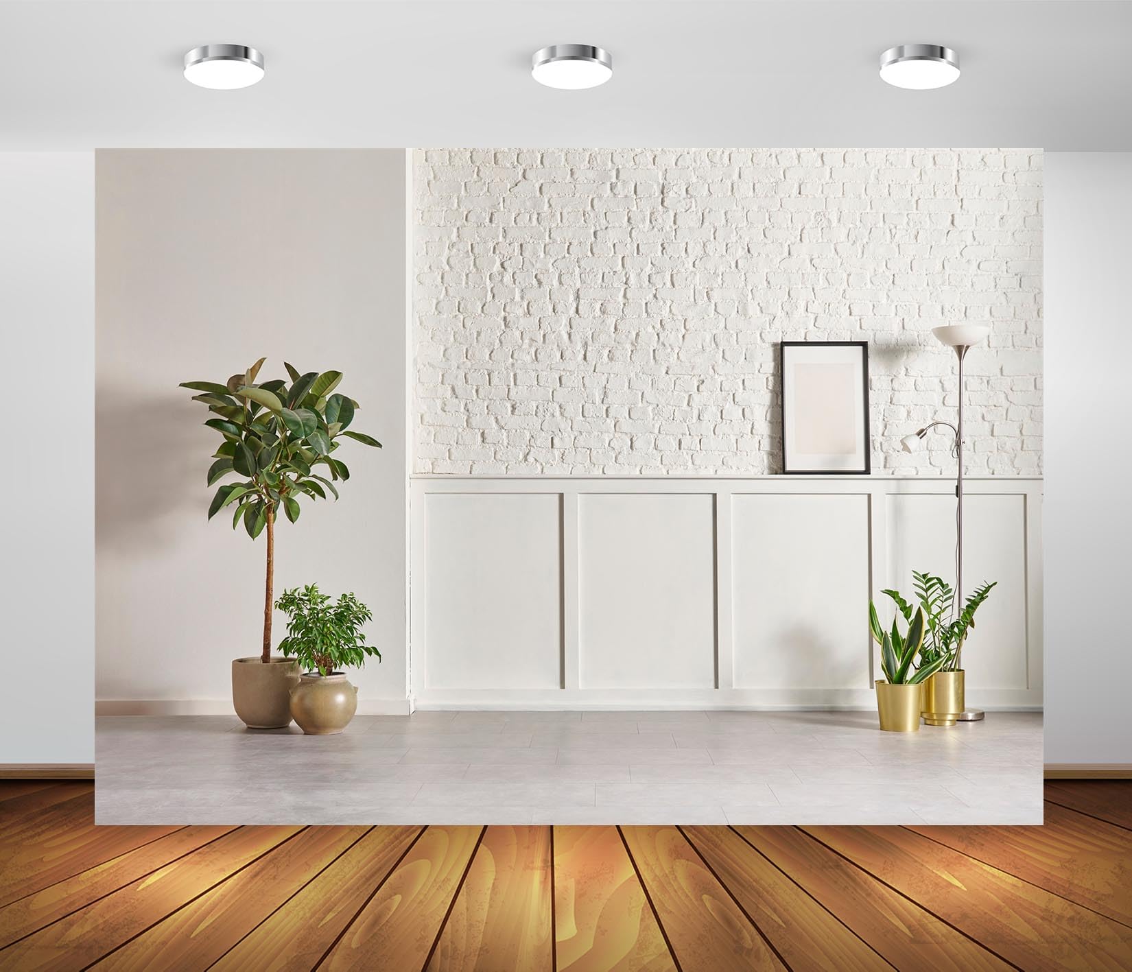 BELECO 3x2m Tissu Fond Salon Blanc intérieur Moderne, Mur de Brique Plantes Vertes, décor Pratique pour réunions Zoom et appels vidéo