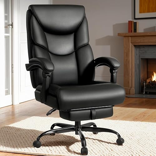Miniatura 2 de Silla de oficina de 400 libras con reposapiés, silla de oficina reclinable grande y alta con cojín de resorte de soporte lumbar, silla de