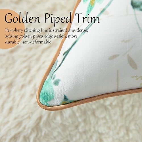 Miniatura 4 de VOGOL 1 pieza funda para cojín, patrón floral de pájaros verdes impreso para decoración rústica del hogar, funda de cojín de 45,7 x 45,7 cm para
