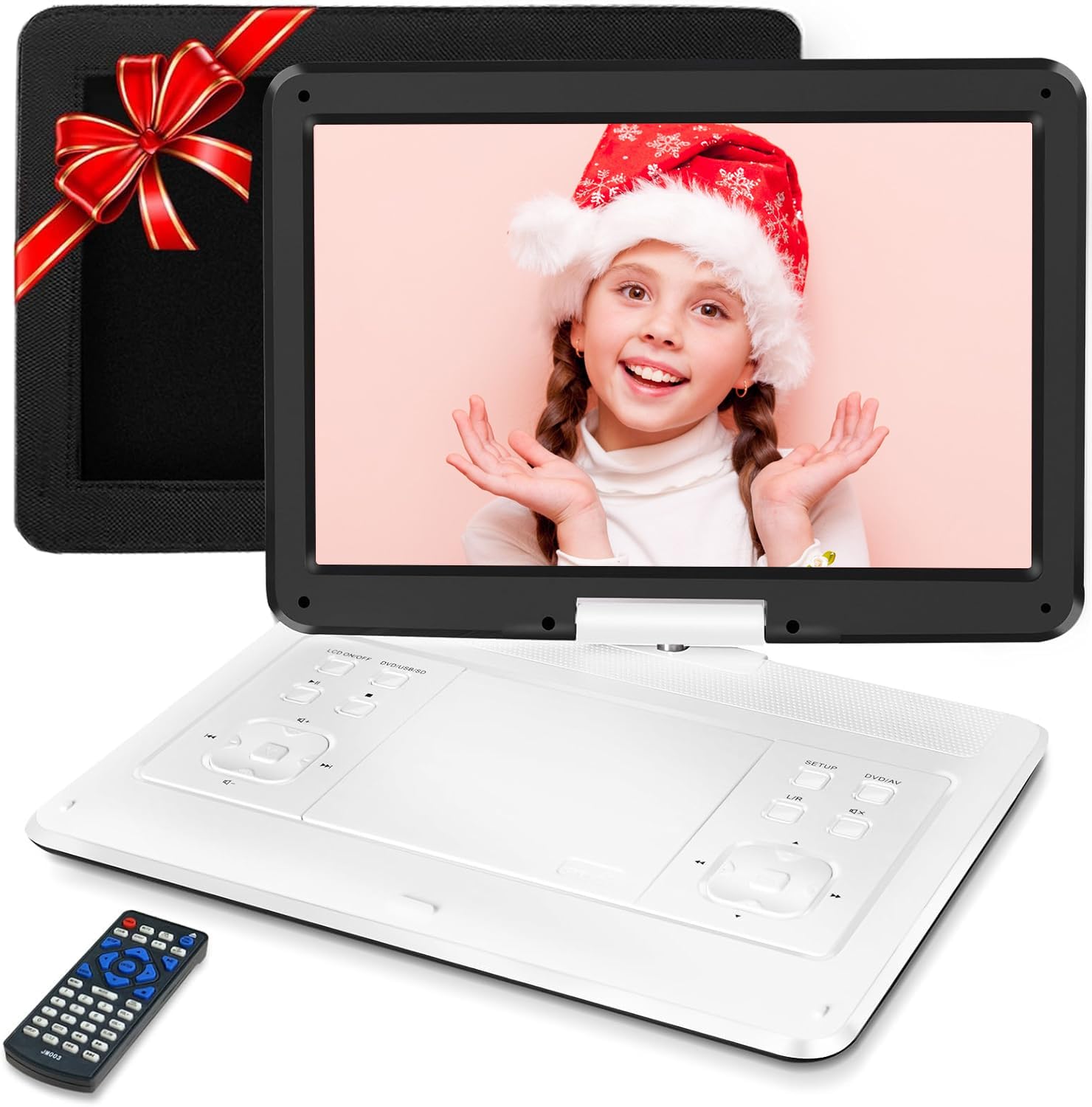 16.5" Portable DVD Player with 14.1" Large HD Screen, 6Hrs 5000mAh Rechargeable Battery, Car Headrest Mount & Car Charger, Portable DVD Player for Kids Support USB/SD Card/Sync TV
