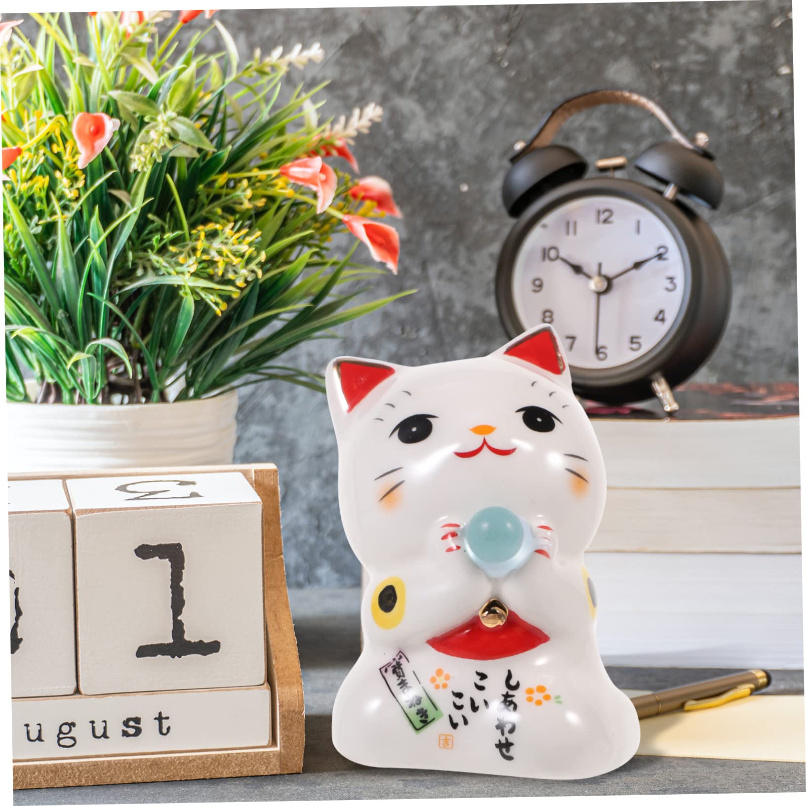 Alipis 8 Pièces Chat Chanceux Animaux Miniatures Statue Maneki Neko décoration Miniature Faire Signe Jouet décoration Maison Joli décor de Chat de en céramique Blanche