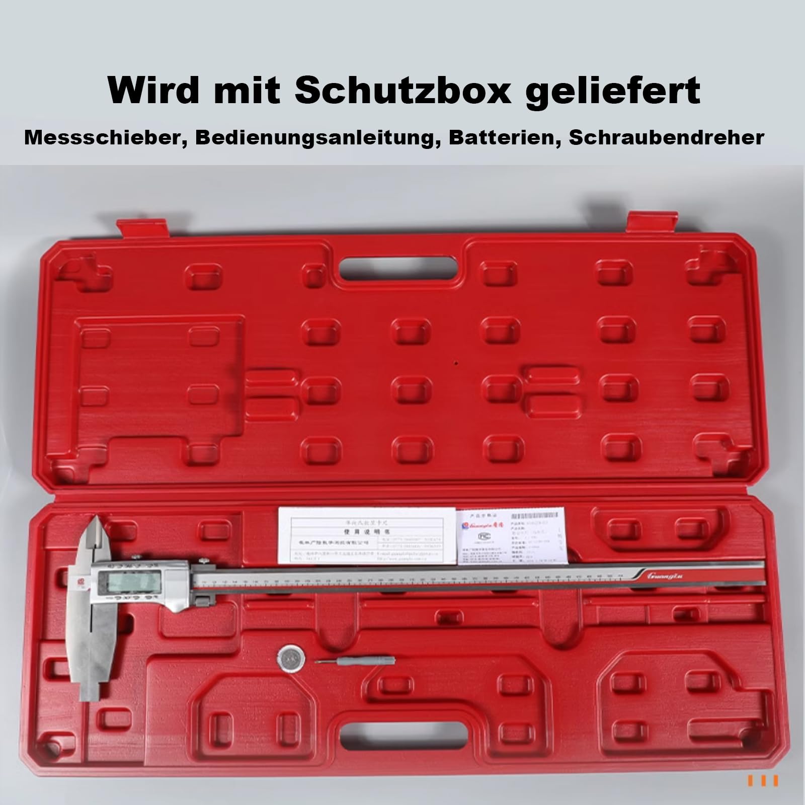Digitaler Messschieber 400mm mit 100mm Messspitzen, Hochpräzise Edelstahl Schieblehre, LED Display, Innen- und Außenmessung (Messspitzen: 100mm)