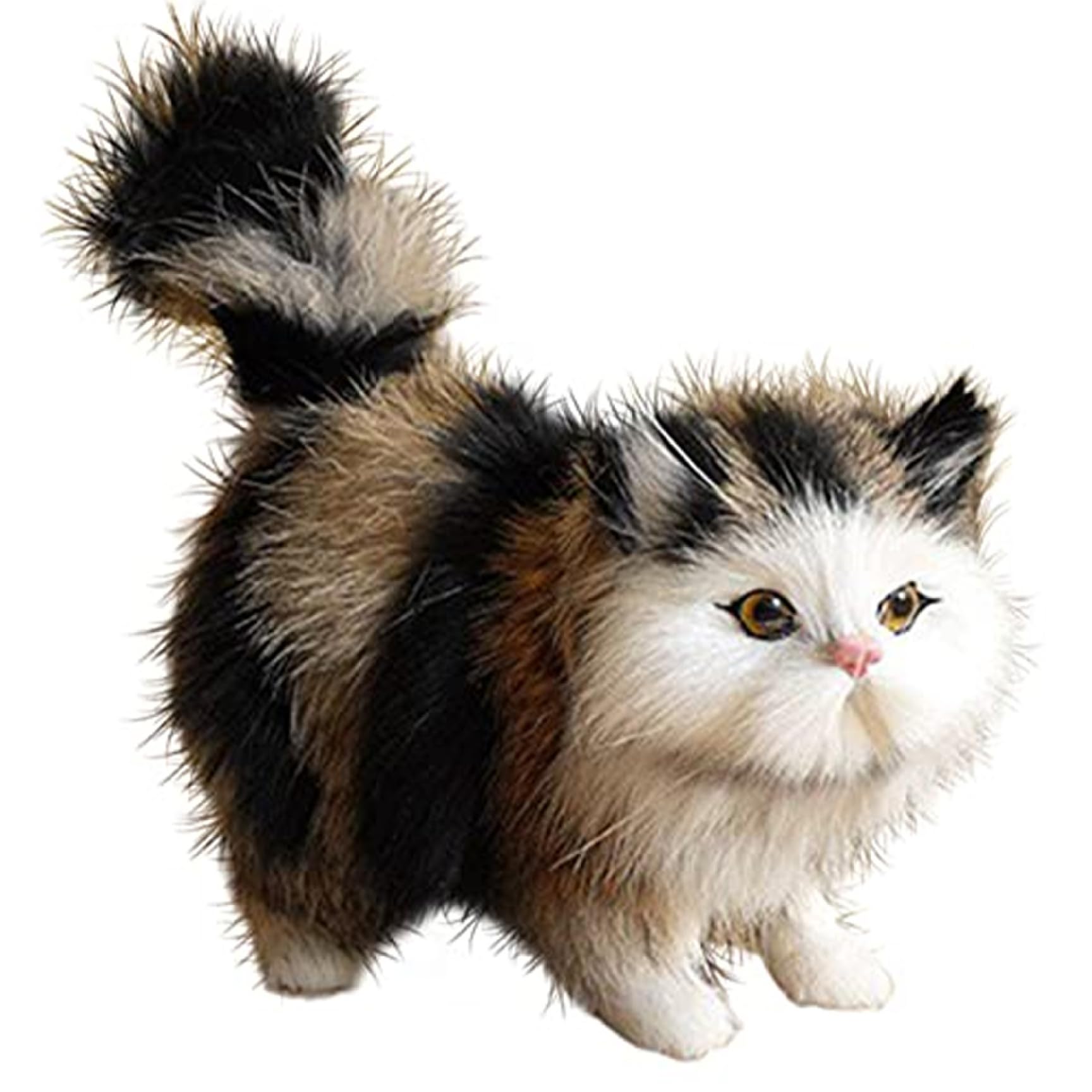 NASSMOSSE Realistic Cat Cute Standing Cat Plush Simulated Artificial Faux Fur Doll Decorative Detailed Photography Prop, Black + Grey