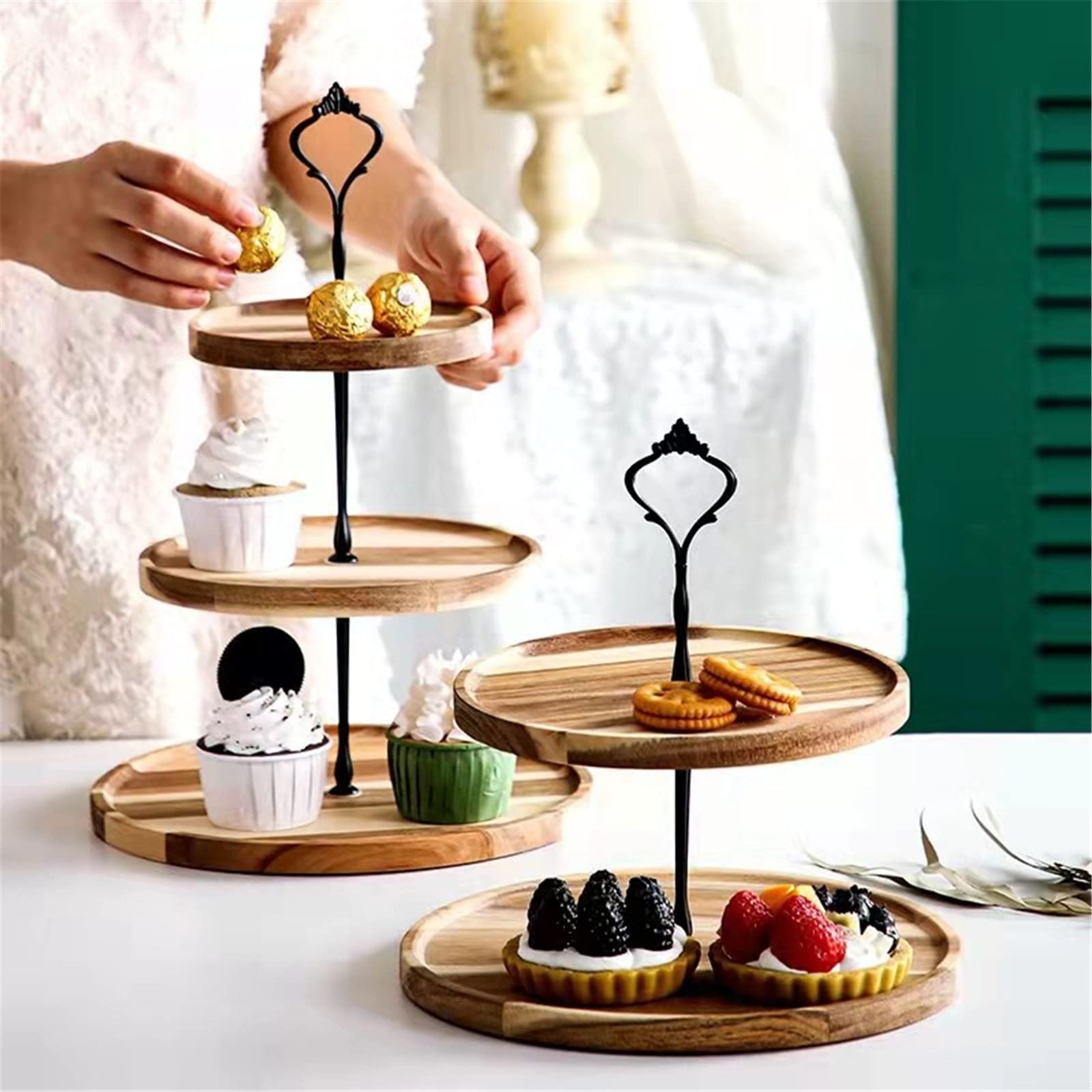 Présentoirs à Gâteaux Présentoir de dessert mariage partie support petit gâteau à plusieurs niveaux pour Fêtes Mariages et Anniversaires(25x25cm)