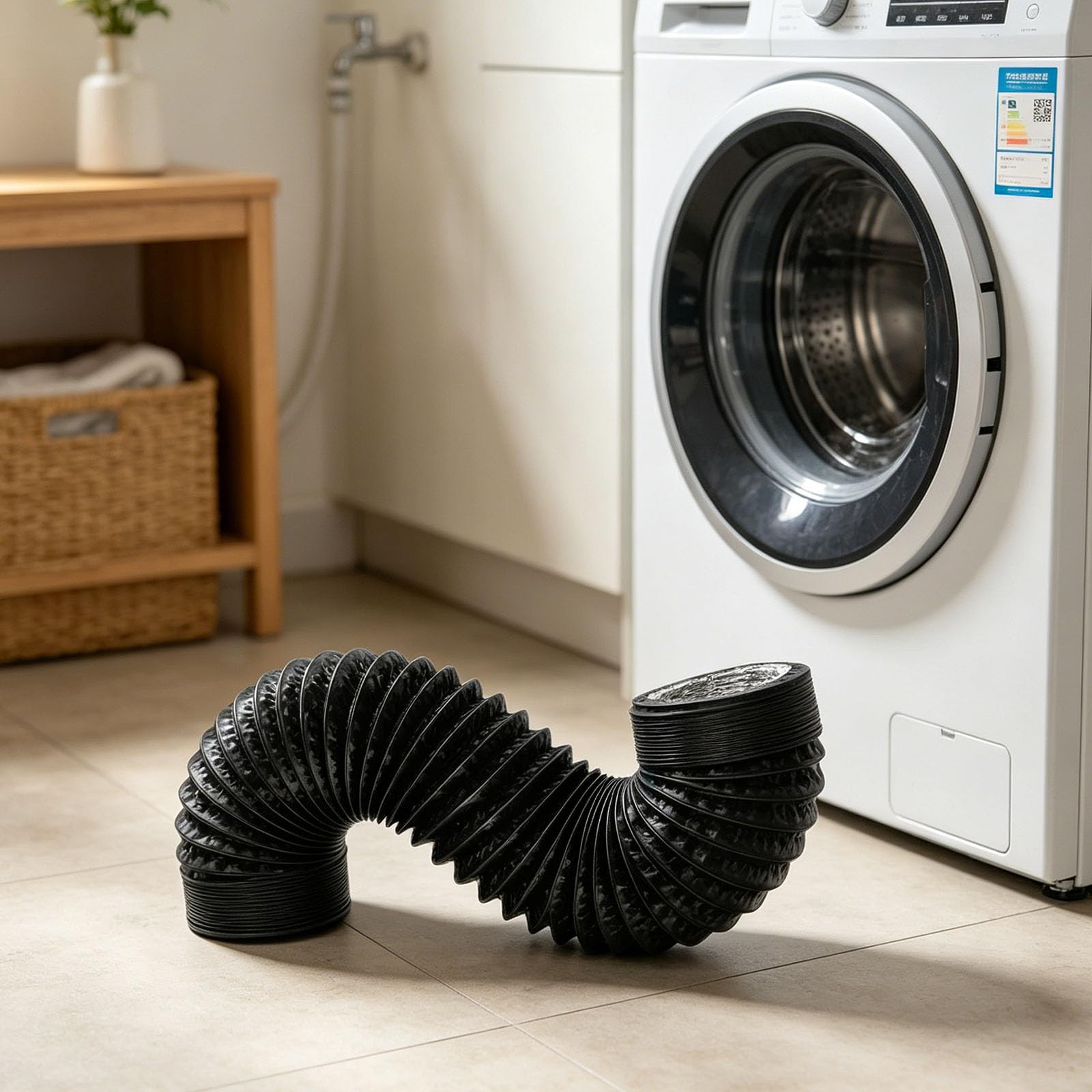 Configuración completa de escape de secadora de 10 cm de diámetro con tubo flexible y sellado de ventilación de secadora montado en la pared