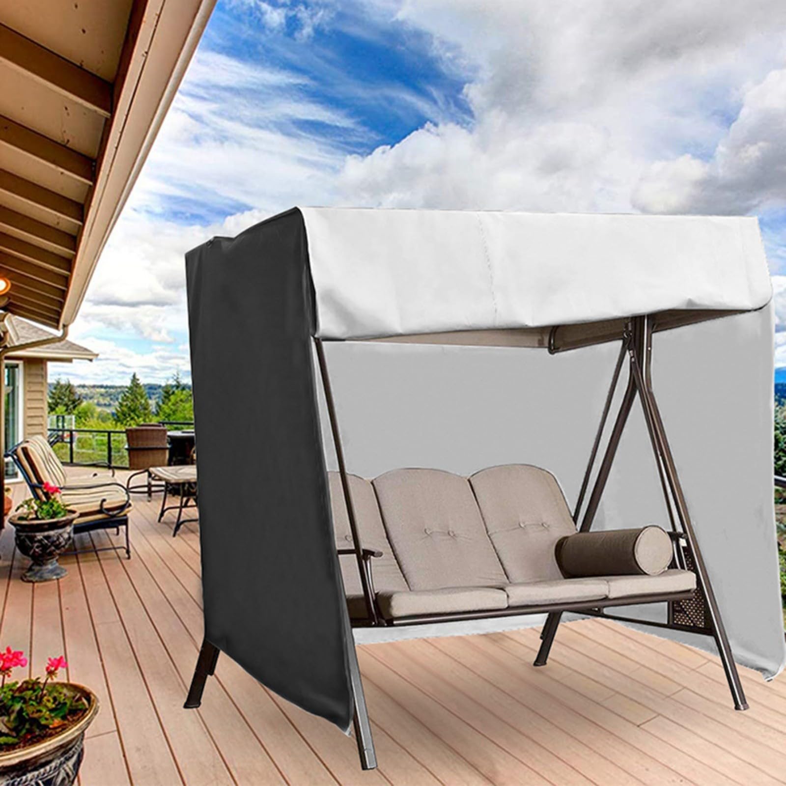 RichVibe Copertura per dondolo da esterno a 3 posti, per sedia sospesa, rivestimento argento 190T, impermeabile, protezione solare, 2190 x 129 x 170 cm (beige)