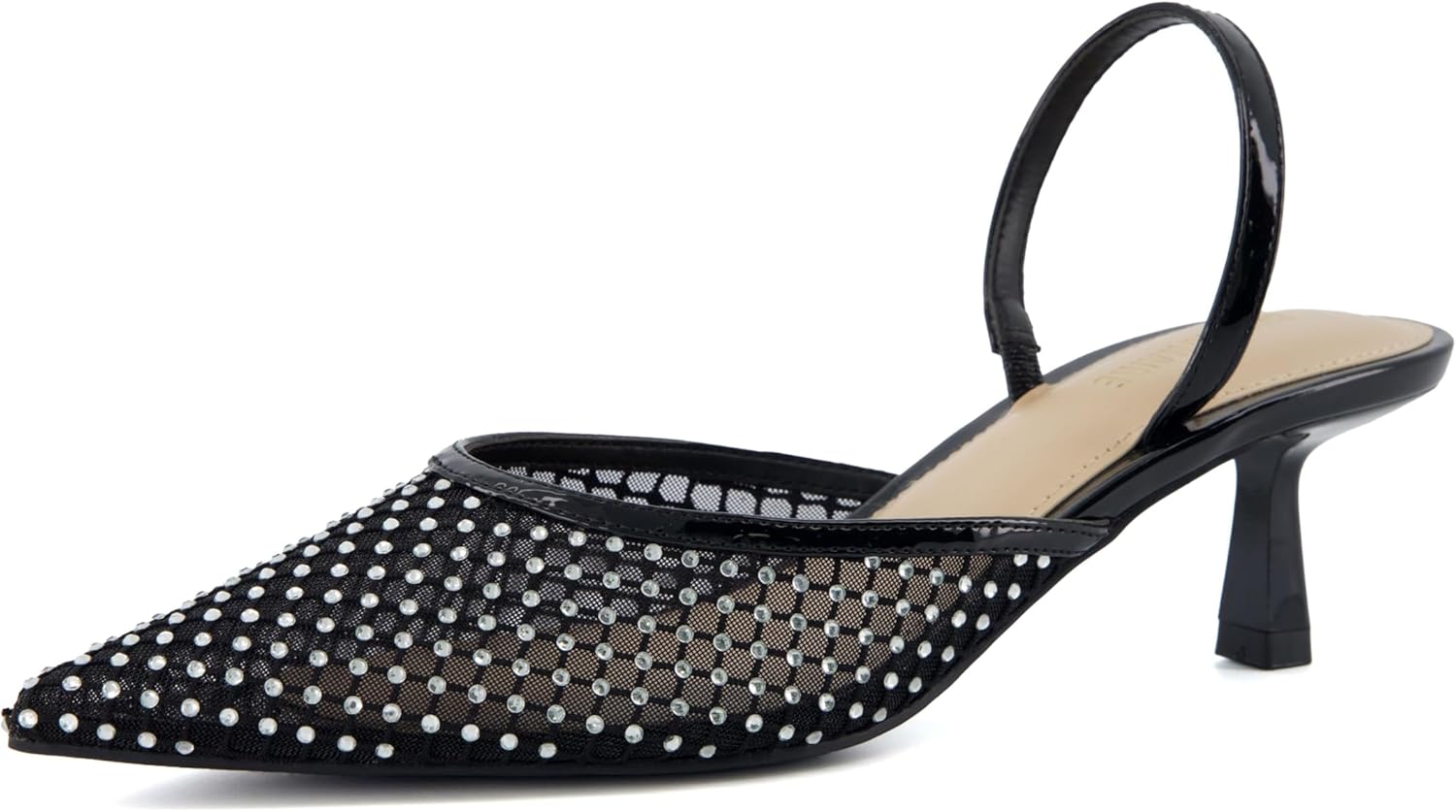 CUSHIONAIRE Women's Affair Rhinestone Mesh Kitten Heel Slingback Pumps +Memory Foam, Wide Widths Available