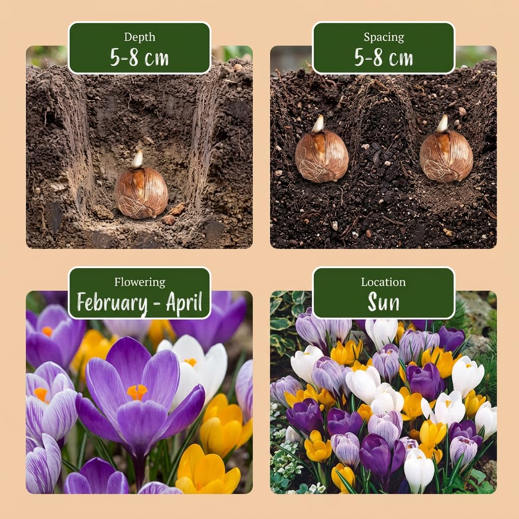 Green boutiQ - 120x Crocus Large Flowering Mix - Großblumige Krokus-Mischung - Diverses - Frühlingsblüher - Zwiebelgröße 7/8