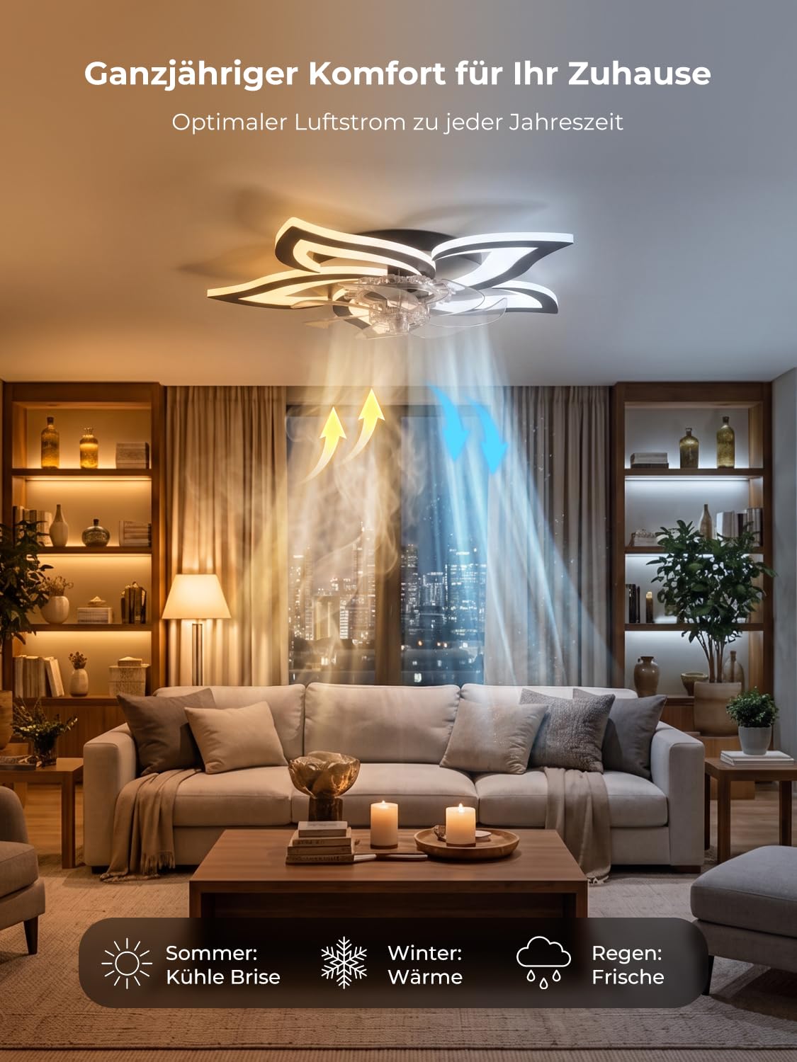 Deckenventilator mit Beleuchtung Kompatibel mit Alexa und Google Assistant, Deckenlampe mit Ventilator Leise, Sommer Winter Betrieb DC Motor, Dimmbar, für Schlafzimmer, Schwarz