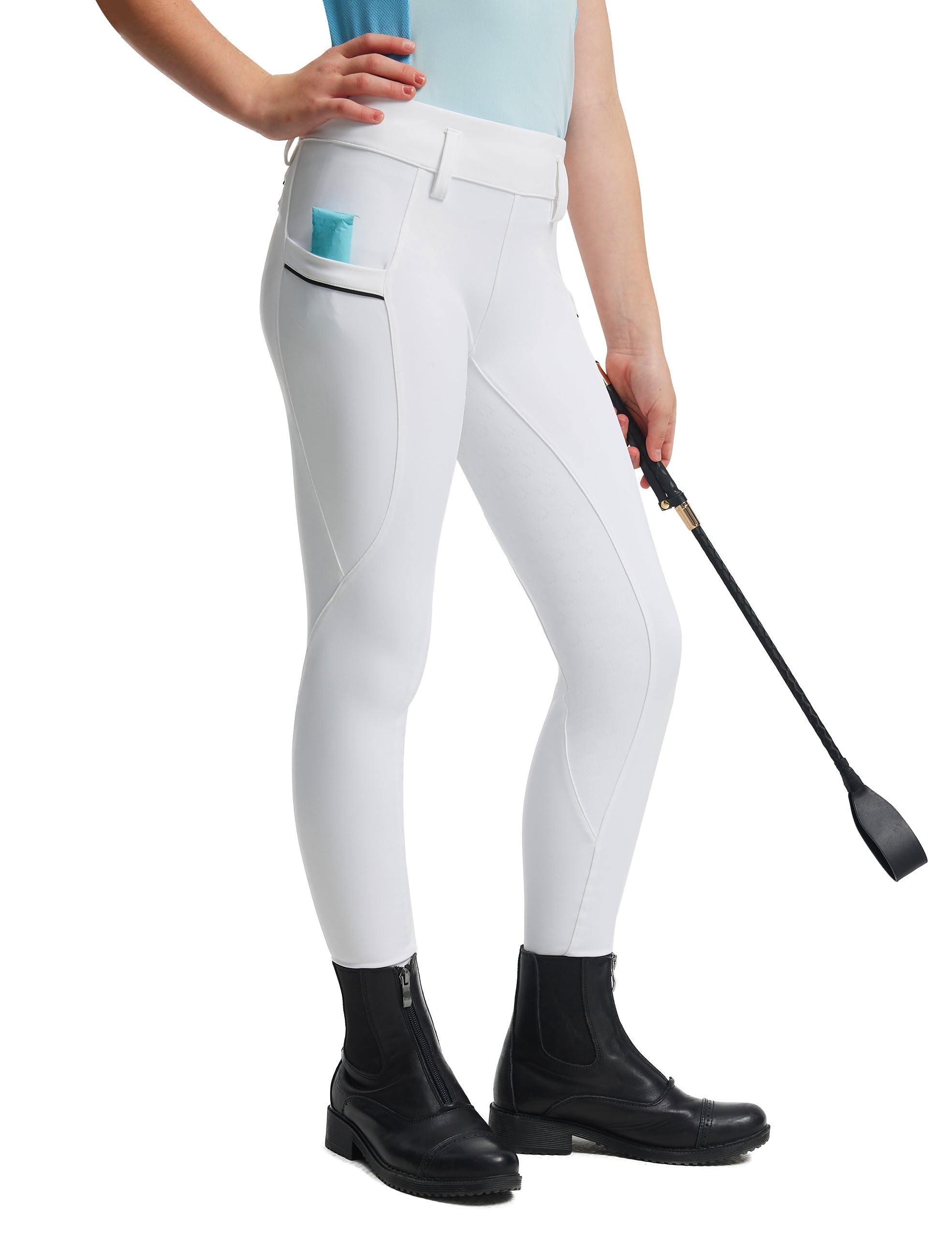 FitsT4 Sports Pantaloni da equitazione per ragazze Pantaloni da equitazione in silicone per ragazze Pantaloni da equitazione elasticizzati per bambini Pantaloni da equitazione con tasche