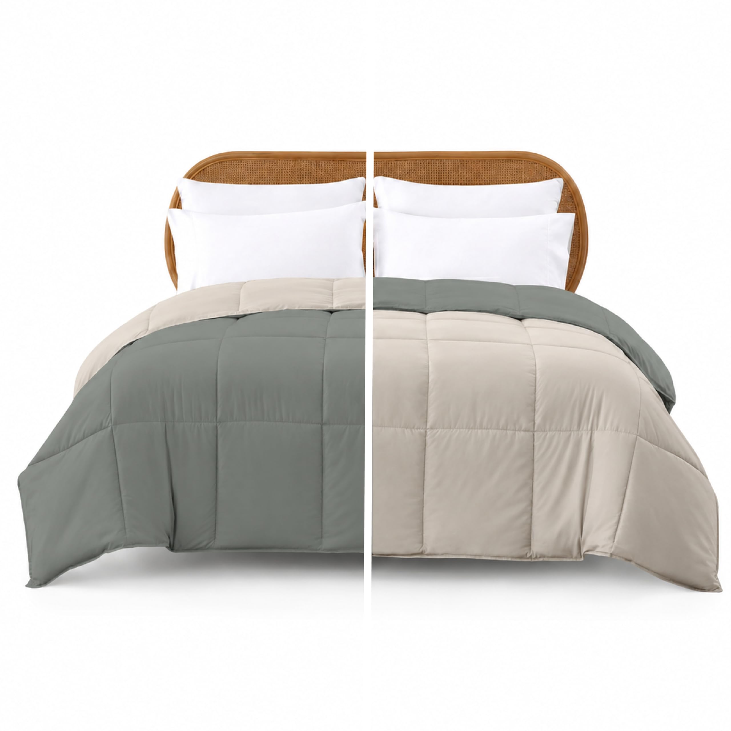 Modern Threads Down Alternative Microfiber Quilted Reversible Comforter & Duvet Insert - Soft, Comfortable Alternative To Goose Down - Bedding For All Seasons Seafoam/Almond Twin