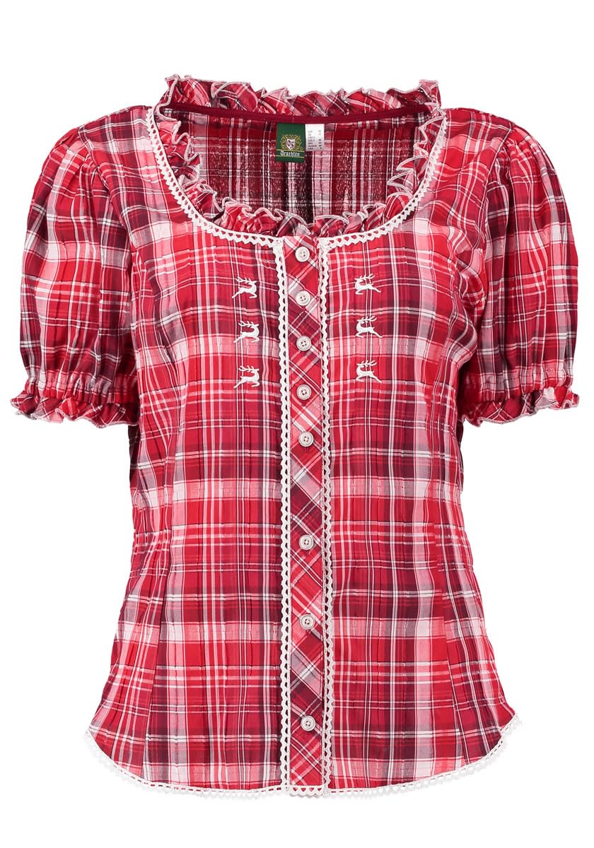 OS Trachten Damen Bluse Kurzarm Trachtenbluse mit Rundhalsausschnitt Klosy