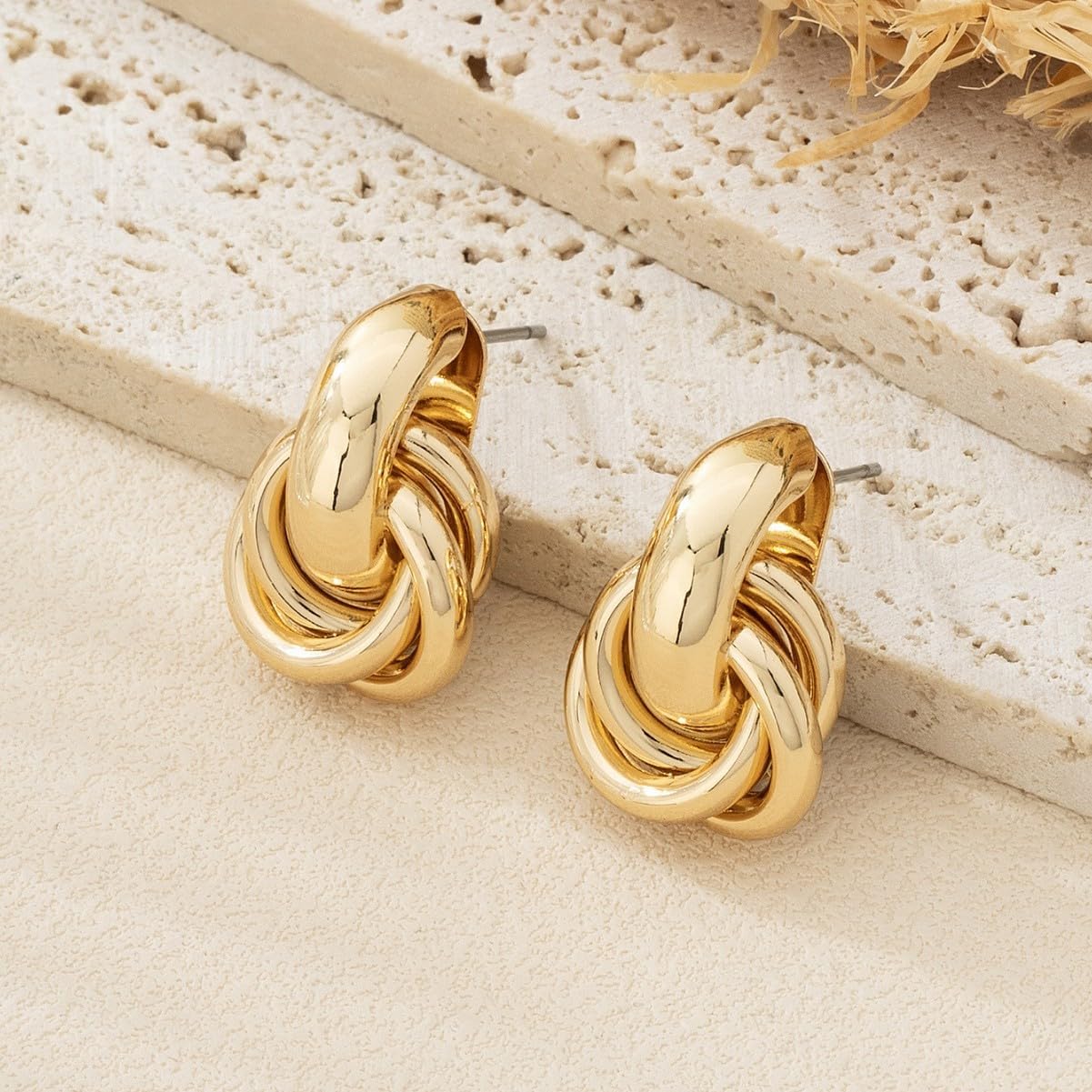 18K Gold Plated Knot Stud Earrings – Chunky Interlocking Hoop Design for Women, Minimalist Statement Jewelry - Image 4