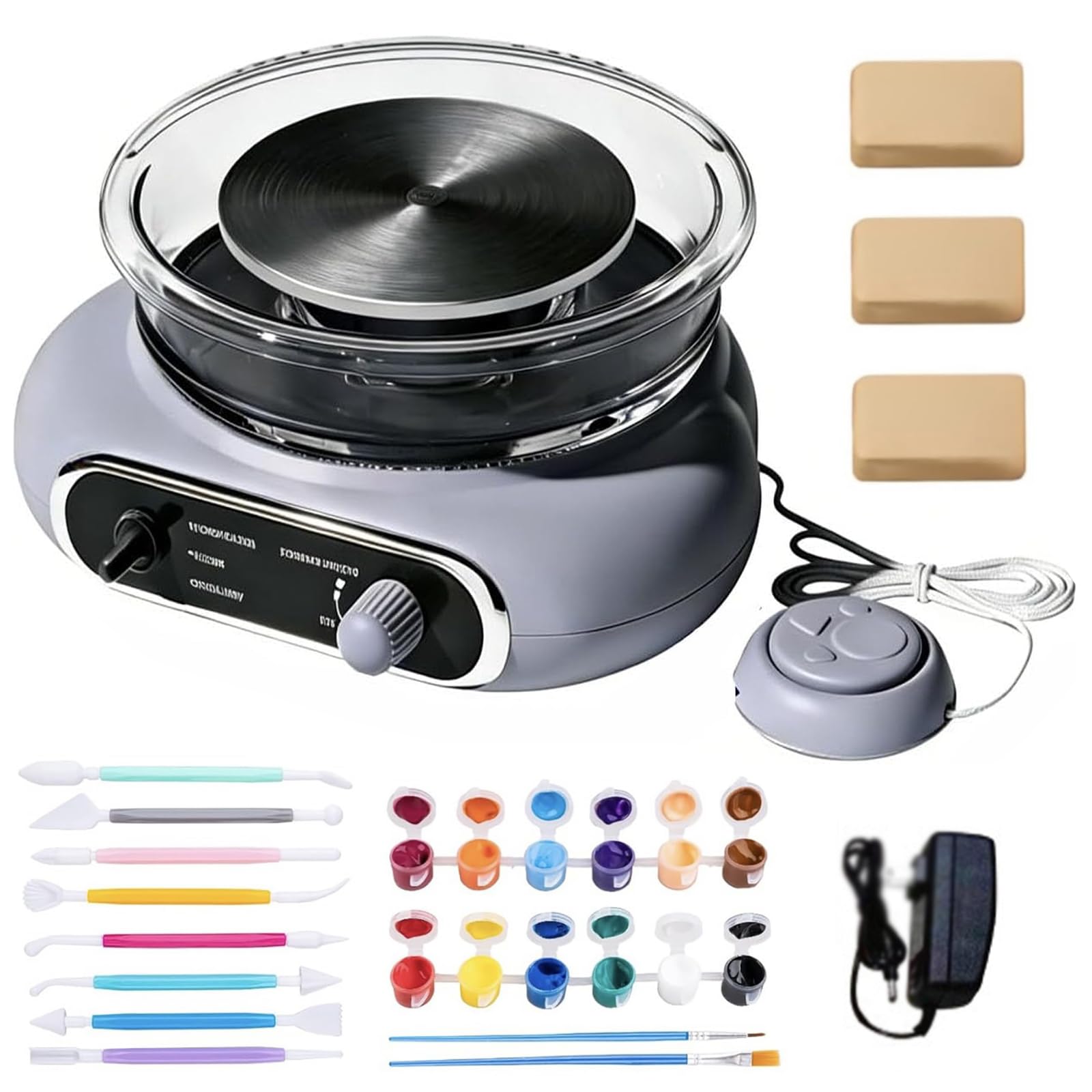 LYSDIANPU Mini Pottery Wheel Machine, Electric Clay Spinner With Foot Pedal, Adjustable Speed Detachable Turntable Clean For School Teaching Diy Pottery Ceramic Art Projects Taro Purple