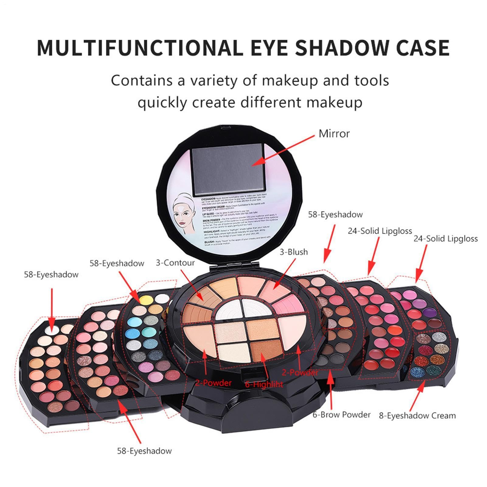 Make-up Set für Damen, Vollständiges Set Hochpigmentiert Langanhaltend | Frauen Make-up Kit Natürliche Farben Lidschatten Lippenstift Concealer Kajalstift Augenbrauen-Highlight