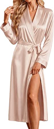 Ekouaer Women's Long Satin Kimono Robe