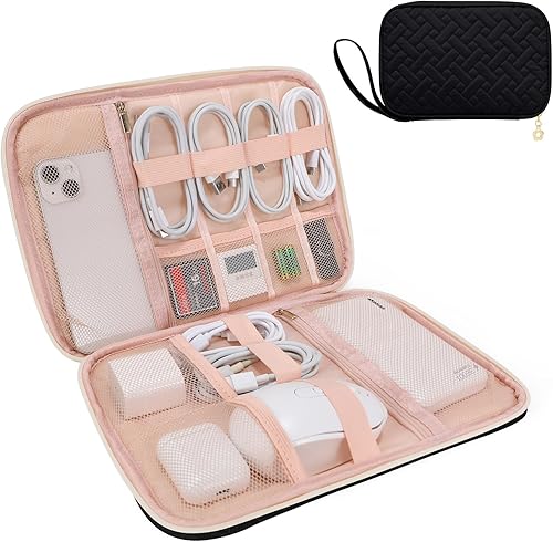 Organizador de cables de viaje, Negro, Doble capa