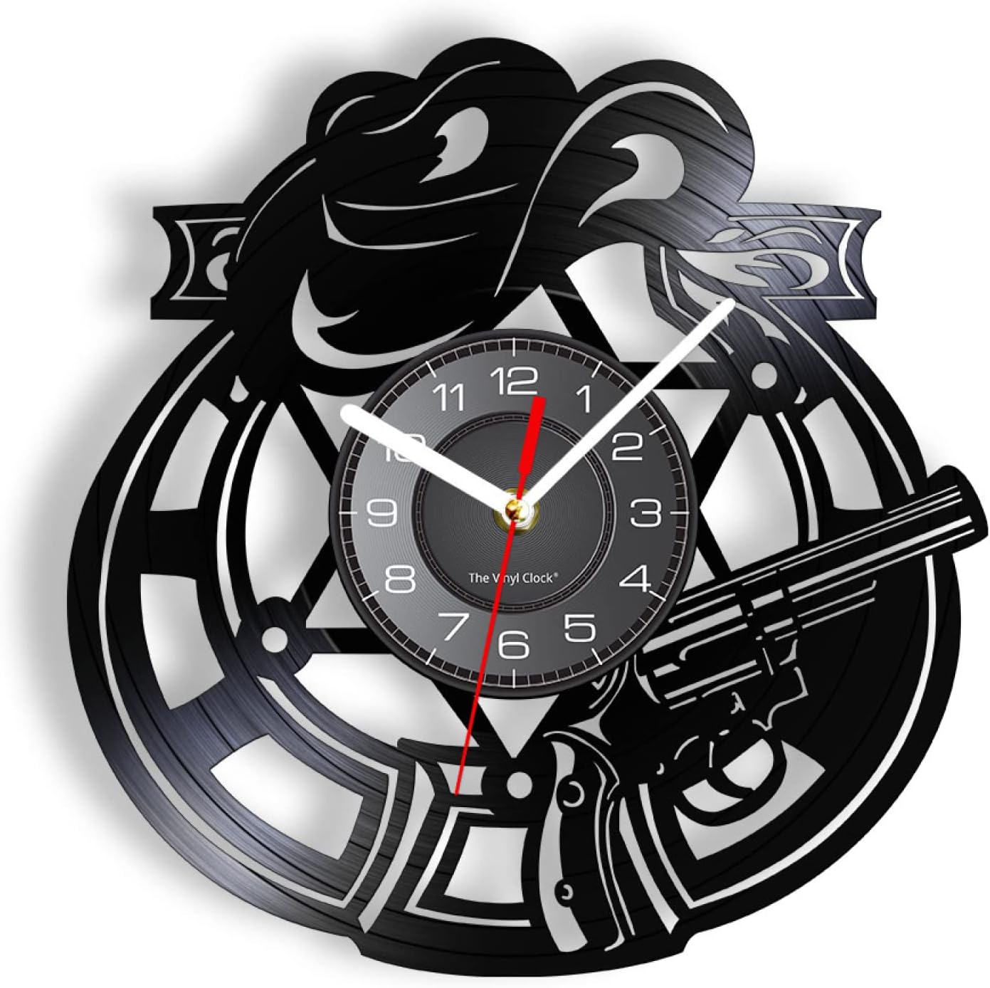Wall Clock - 12 Inch Cowboy Bandit Revolver Pistols Weapons Hat Western Home Decor Wall Clock Outlaw Cowboy Hat and Revolver Vinyl Record Wall Clock