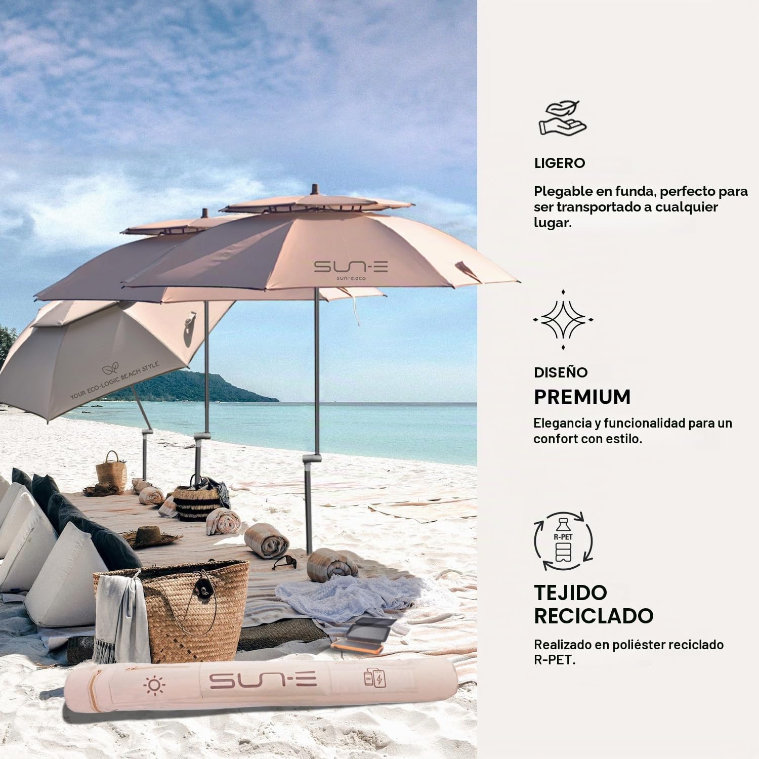PERLETTI Sombrilla Playa Grande Antiviento Plegable - Parasol Jardin Proteccion UV con Soporte Diseño Moderno - Sombrilla Terraza Exterior Inclinable con Funda Transporte Ligero - Diámetro 165 cm