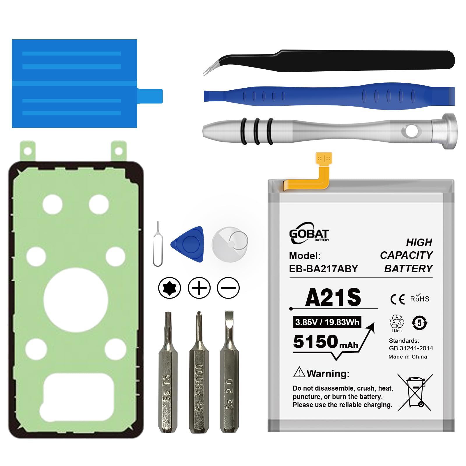 Replacement for Samsung Galaxy A21S Battery,5150mAh High Capacity Compatible with Samsung Galaxy A21S Model (SM-A217F A12 SM-A125F SM-A125M) with Tool Kits,EB-BA217ABY