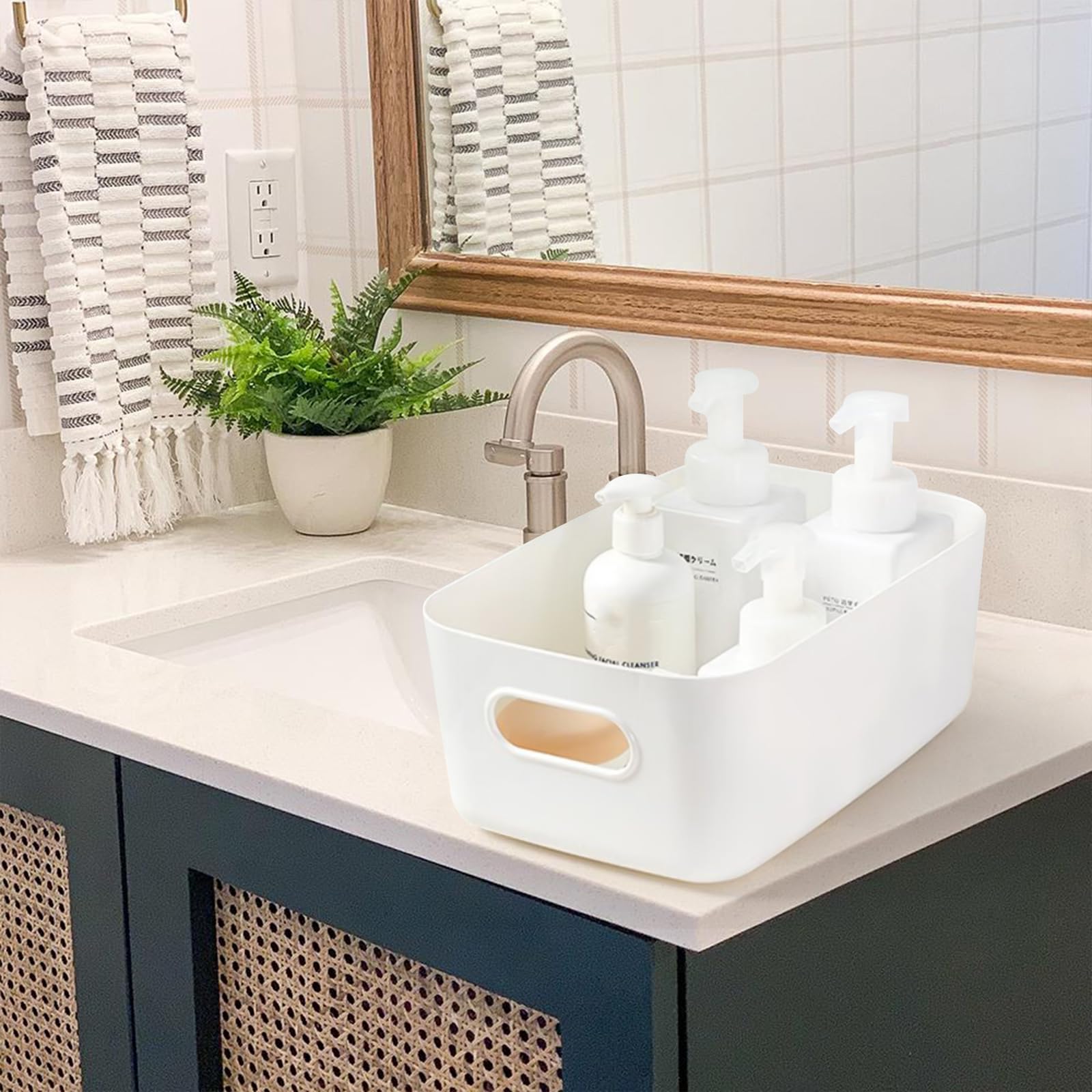 4 Cestini Organizer Plastica 21x14x7cm - Grigio, Per Bagno, Cucina E Ufficio - Foto 4