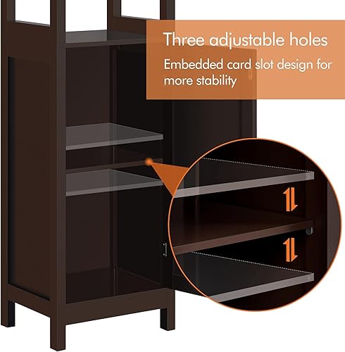 Miniatura 6 de Yaheetech Armario de almacenamiento alto para baño con puerta y estantes, organizador de inodoro estrecho de 3 niveles con estantes abiertos,
