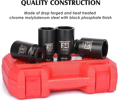 Miniatura 18 de MIXPOWER Juego de dados de impacto profundo de 4 piezas, 1/2 '', 6 puntos, CR-MO, métrico, 32,33,35,36 in, juego de dados de impacto de tuerca