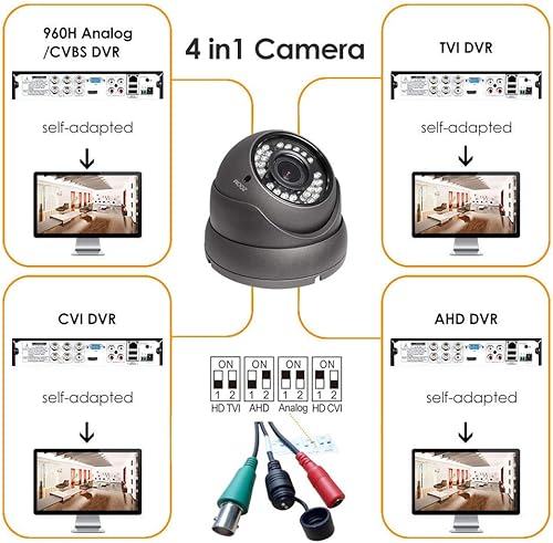 Miniatura 3 de Cámara CCTV analógica HD 1080P 4 en 1 (TVIAHDCVICVBS) Cámara domo de seguridad al aire libre, enfoque manual de 0.110 in-0.472 in, lente varifocal