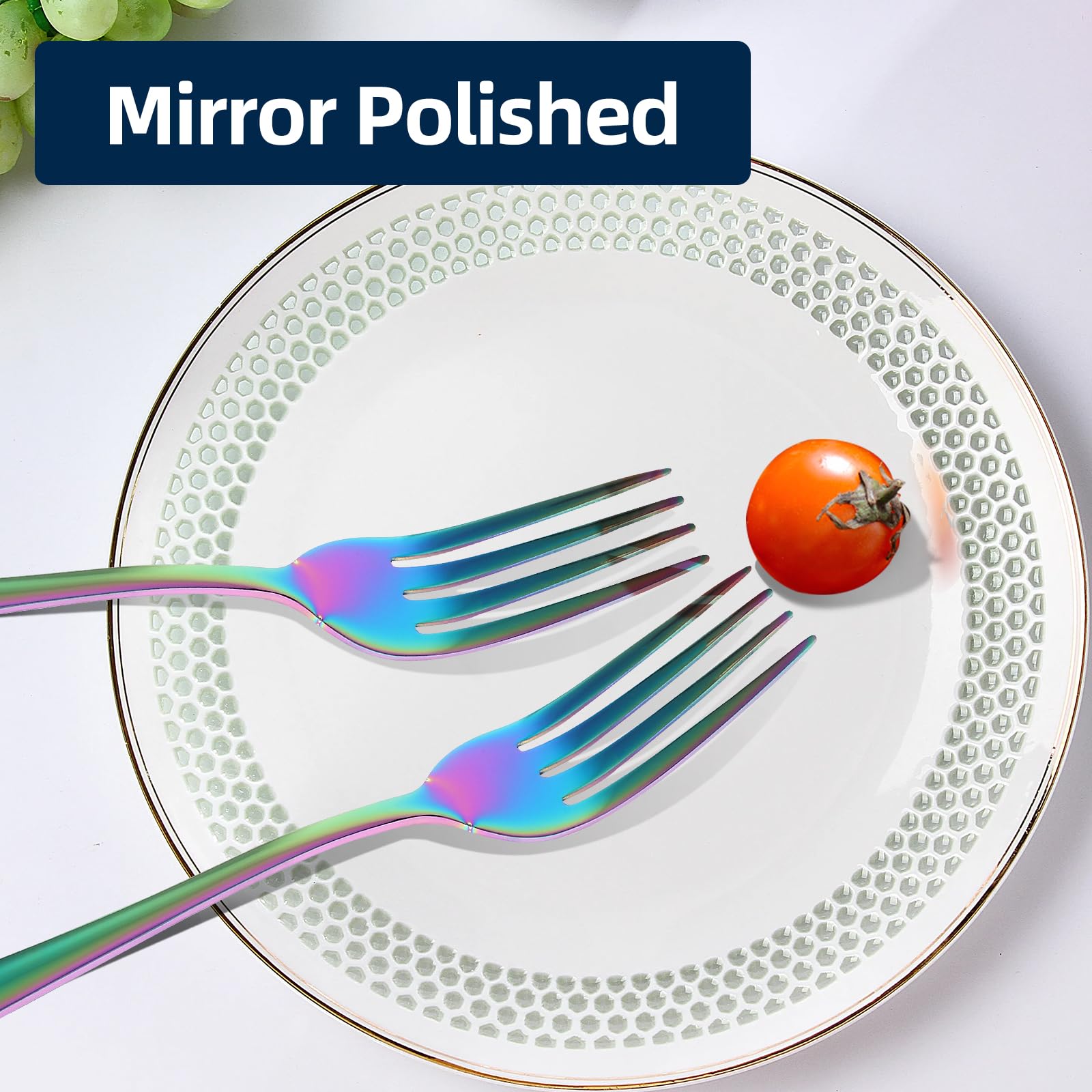 Juego de 16 tenedores de cena, juego de cubiertos de acero inoxidable de 8 pulgadas, juego de cubiertos de vajilla y cuchara de utensilios para restaurante en casa (multicolor)