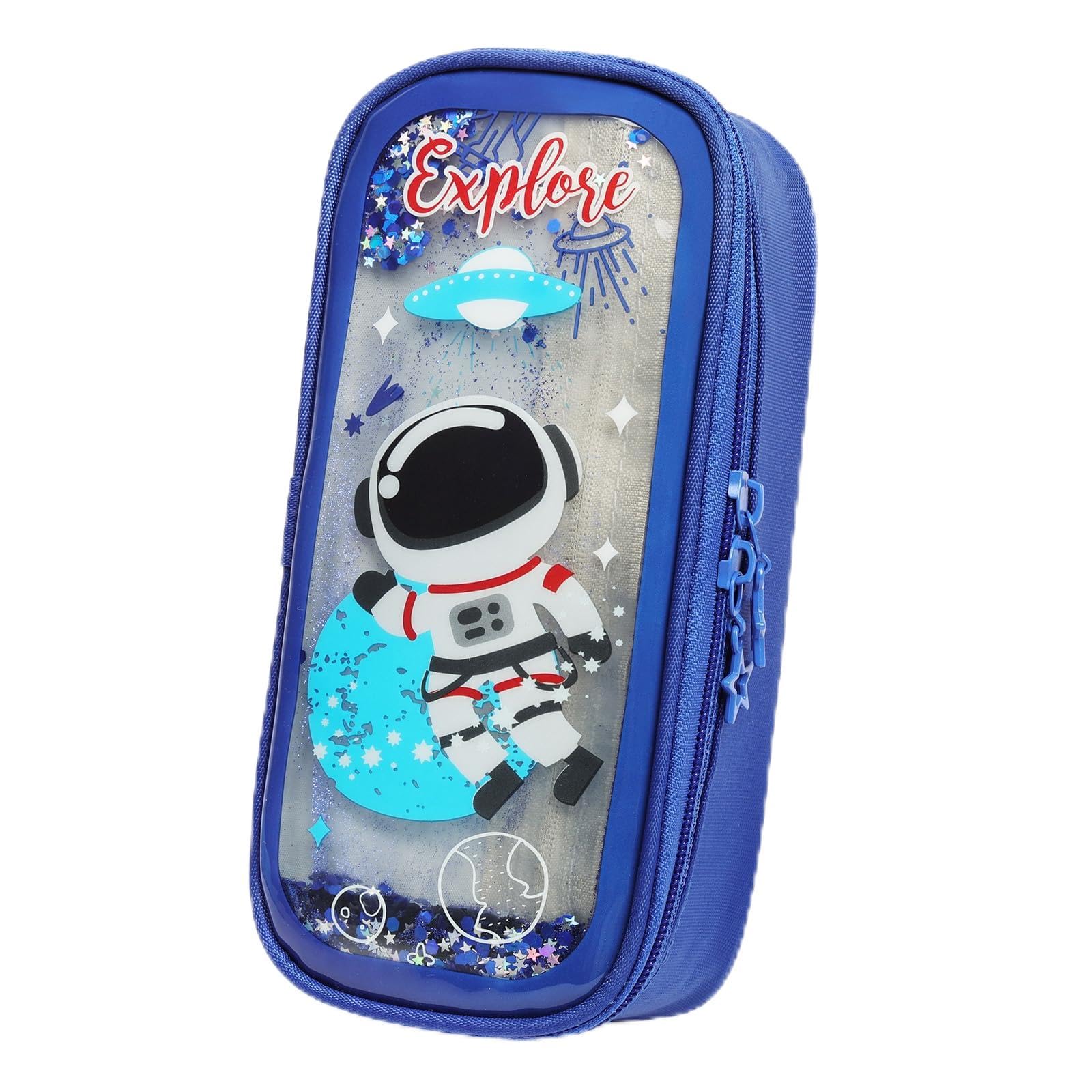 OFFCUP Large Capacity Pencil Case, Waterproof PVC Pencil Pouch, Quicksand Pen Bag Built-in Colored Sand Sequins, Portable Stationery Organizer School Supplies for Girls Boys Students (Astronaut)