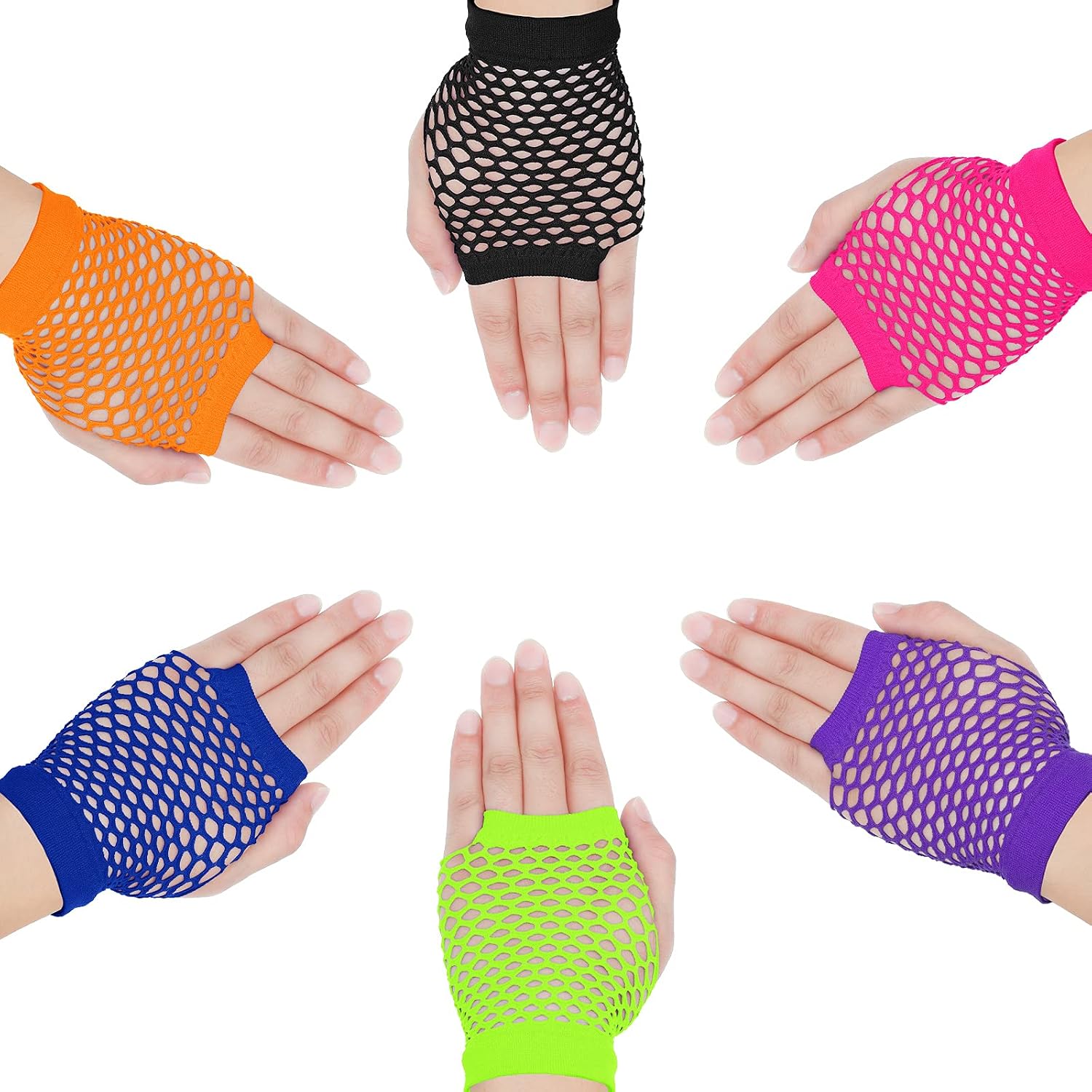 SATINIOR 80s 90s Fishnet Mesh Glove for Women Neon Fingerless Long Short Gloves for Halloween Party Cosplay Costume