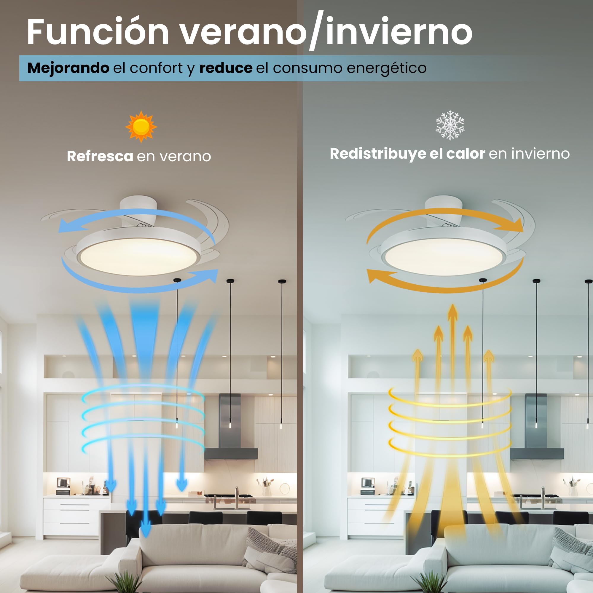 Ventilador de Techo con Luz LED Regulable y App – Motor DC Silencioso Bajo Consumo – Mando a Distancia – Función Verano/Invierno – Luz 3000K-6500K – Moderno para Salón y Dormitorio (Madera, 108 cm)