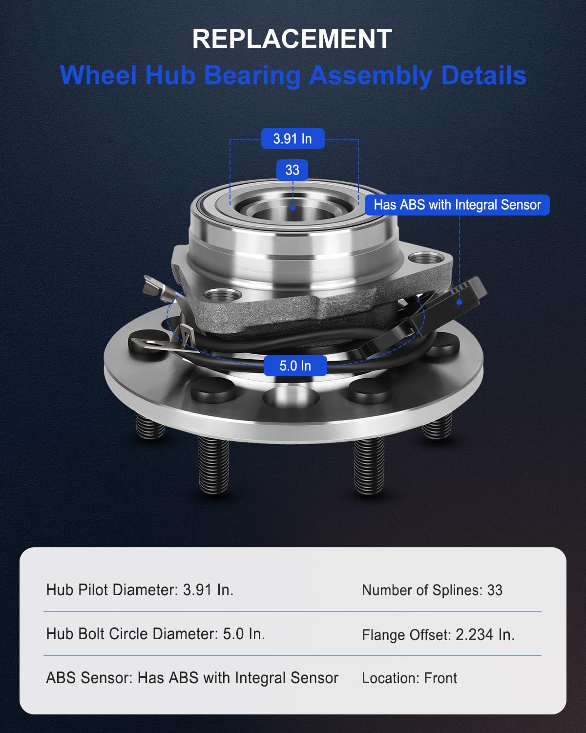 MotorbyMotor 515096 Front Wheel Hub & Bearing Assembly 4WD Fits For Chevy Silverado 1500 Tahoe Suburban Avalanche, GMC Sierra 1500 Yukon XL, Cadillac Escalade E-Coating Hub Bearing W/ABS 6 Lugs - Foto 9