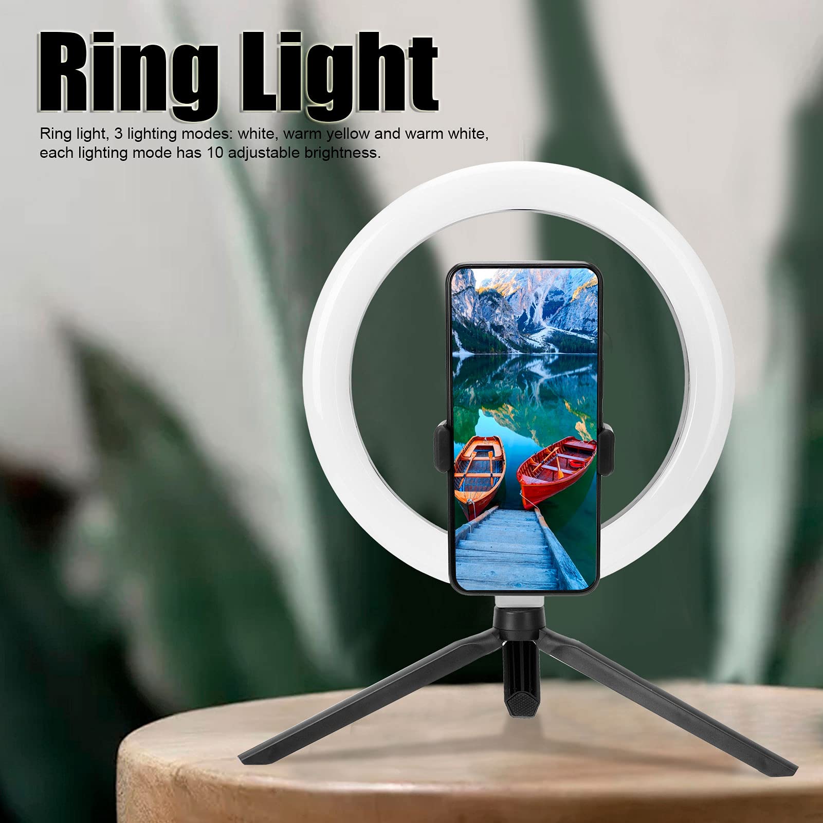 Kit luce di riempimento ad anello LED dimmerabile con treppiede, luce ad anello per selfie con supporto Lampada ad anello da tavolo per streaming live e riprese di video fotografici Vlog