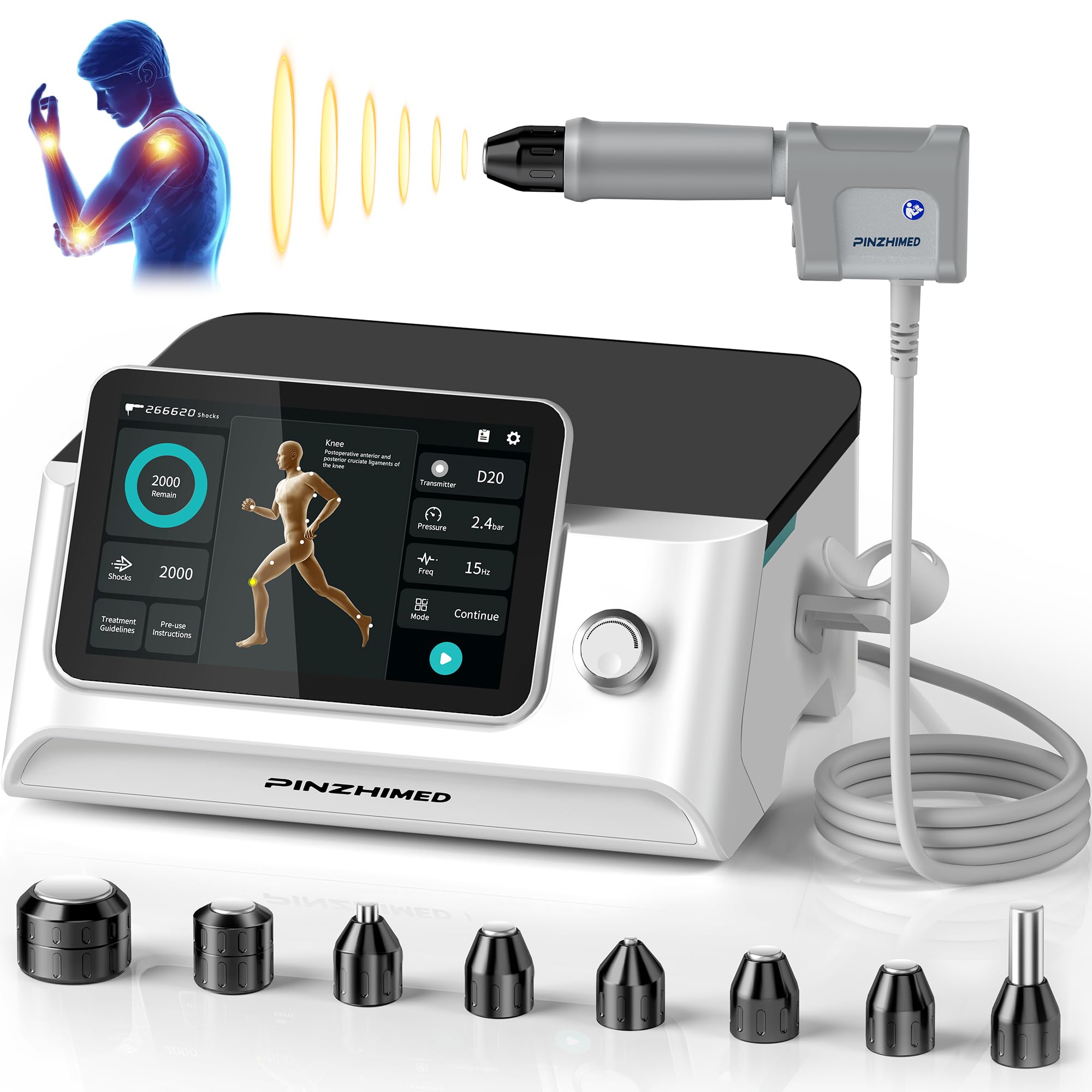 Photo 1 of 2026 Upgraded Shockwave Therapy Machine, Non-Invasive Extracorporeal ESWT Shockwave Therapy with 8 Heads for Pain Relief, Muscle, Joint & Tissue Regeneration, 10 Bar & 10 Modes for Home & Institution