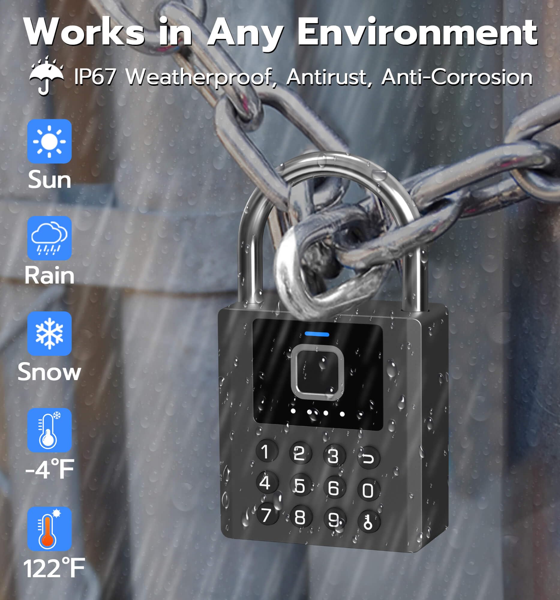 Anweller Fingerprint Gym Locker Lock – Keyless Entry Smart Padlock With Code Keypad, App & Apple Watch Support (IP65 Waterproof)