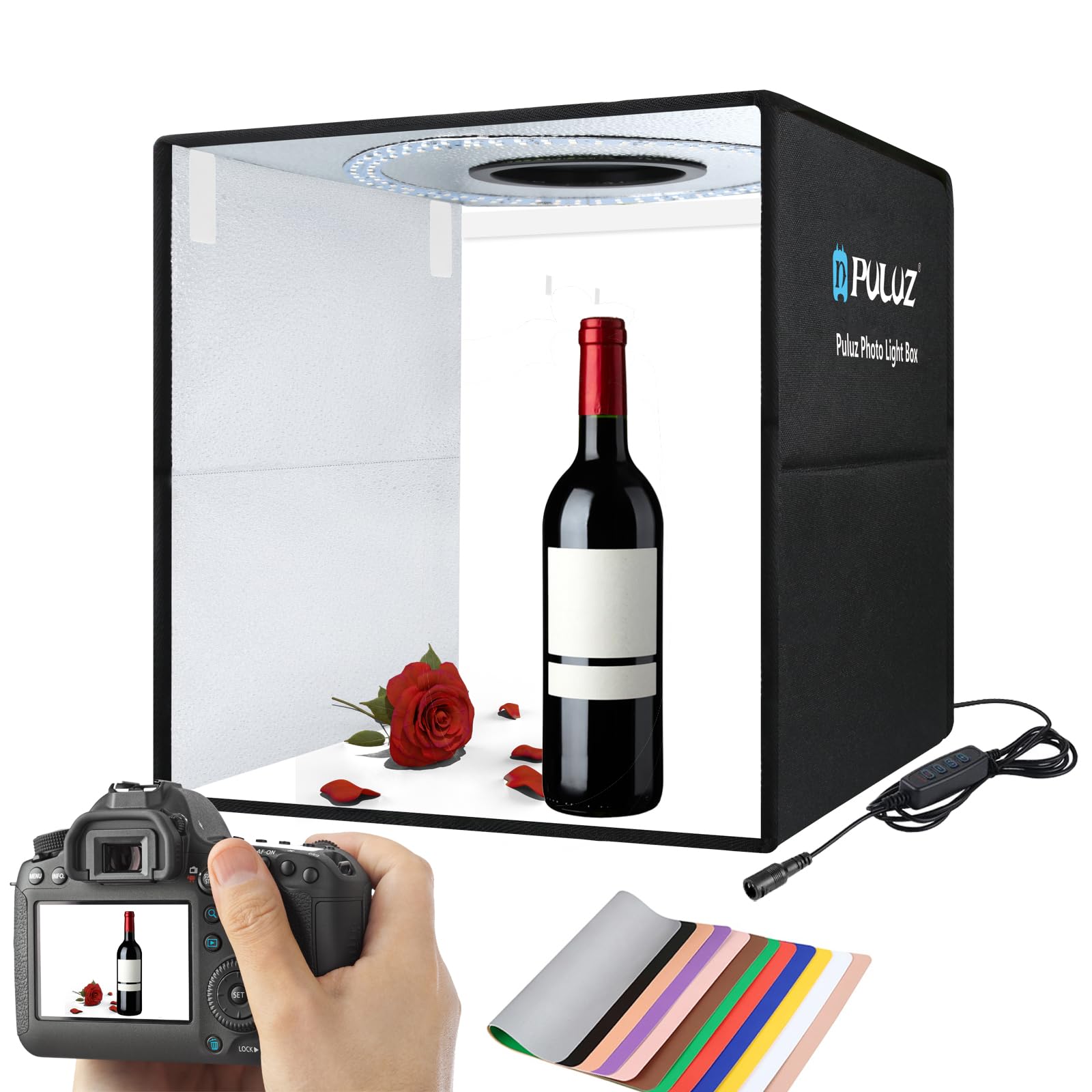 20"/50cm Light Box, PULUZ Large Photo Studio Shooting Tent 200 LED Light CRI≥90 12 Colors Backgrounds Professional Dimmable Photo Booth Product Photography 20x20 inch Light Box Photography