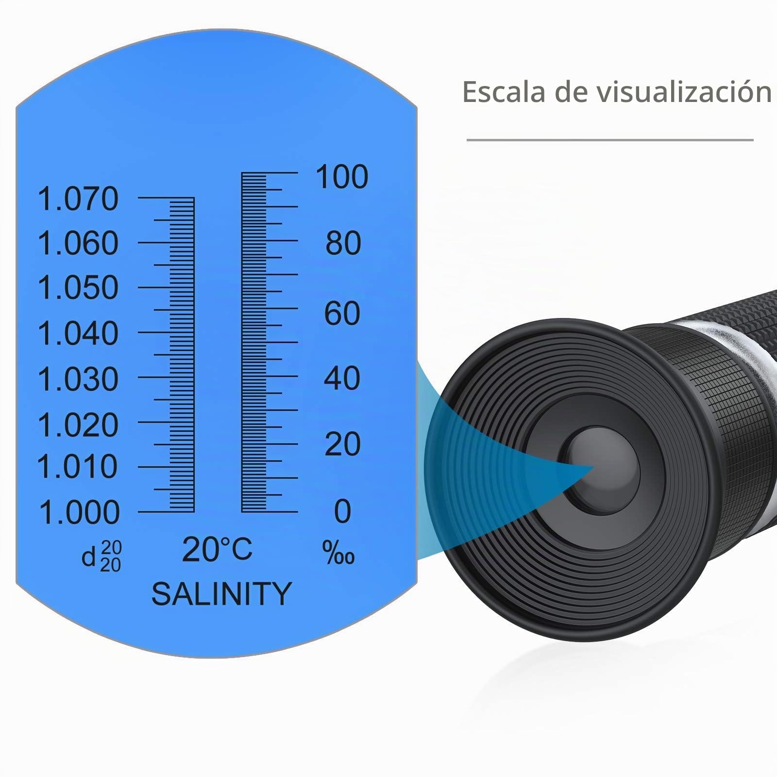 AUTOUTLET Refractómetro de Salinidad, Refractómetro de Mano Medidor de Nivel de Sal, Escala Dual de 0-100 PPT de Salinidad y 1.000 a 1.070 (0-10%), para Acuario, Piscina de Agua Salada, Agua de Mar