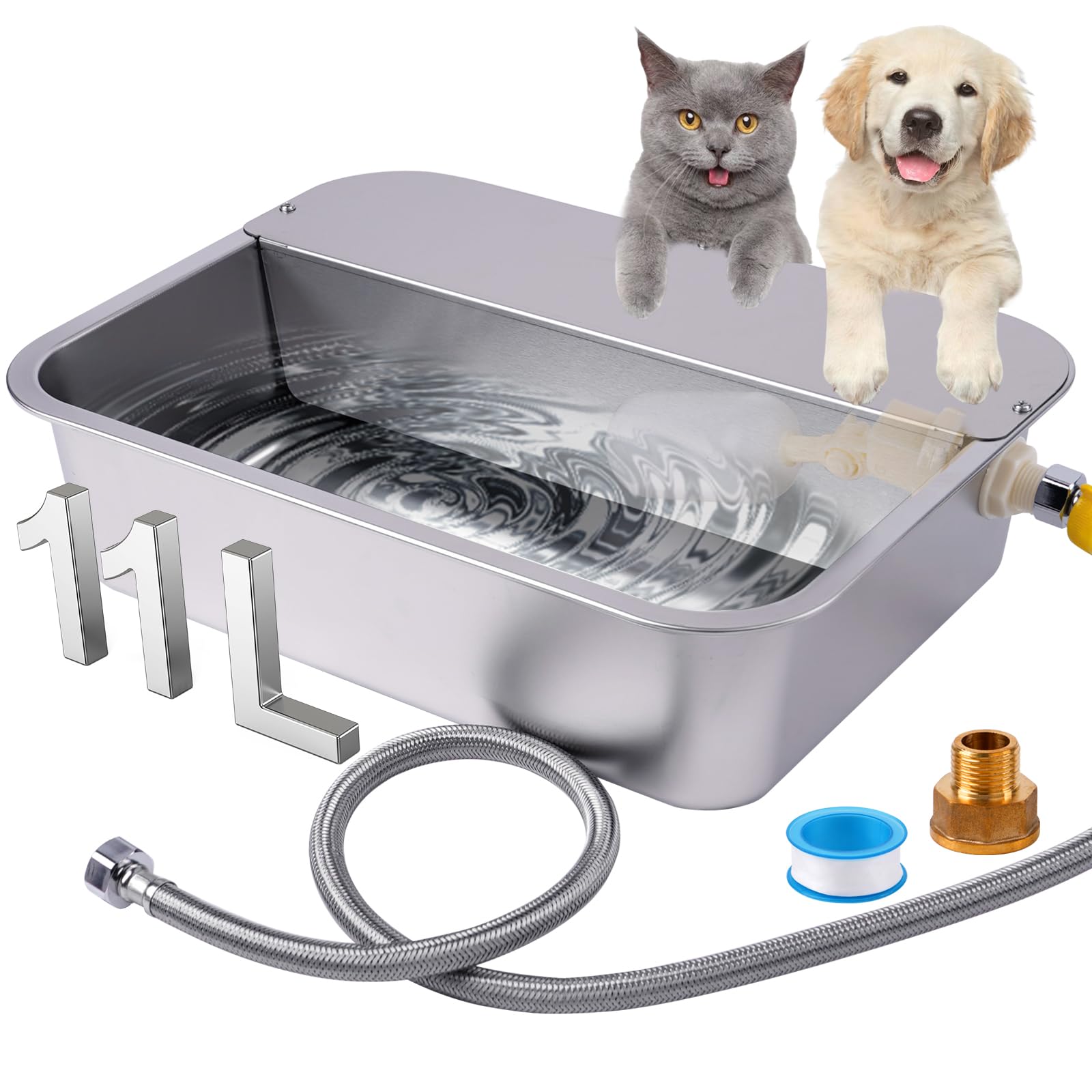 Bebedero AutomáTico para Perros, Bebedero de Acero Inoxidable 11L para Perros Grandes, Correo AutomáTico Autorellenable para Gato de Exterior, CorreoAutomáTico para Cachorro, Gatos y Gallinas