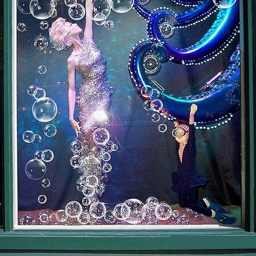 Miniatura 7 de Calcomanía de pared transparente de burbujas recortadas para niños, decoración de fiesta de cumpleaños bajo el mar, decoración de fondo de burbujas