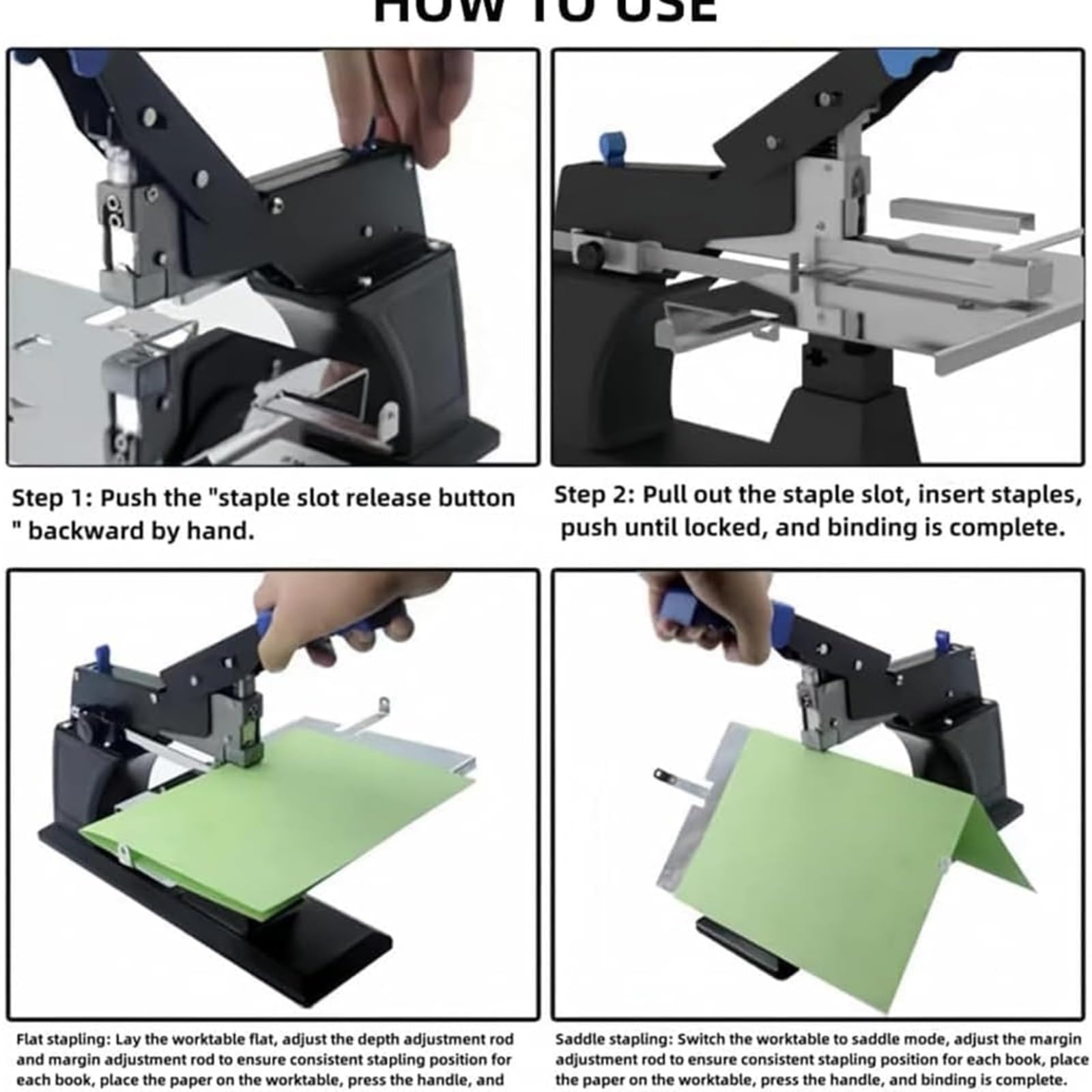 Cucitrice manuale for carichi pesanti, Cucitrice da tavolo in metallo, Cucitrice con pinzatura a sella, Spessore fino a 60 pagine/80 grammi, Profondità di rilegatura regolabile, for fabbrica